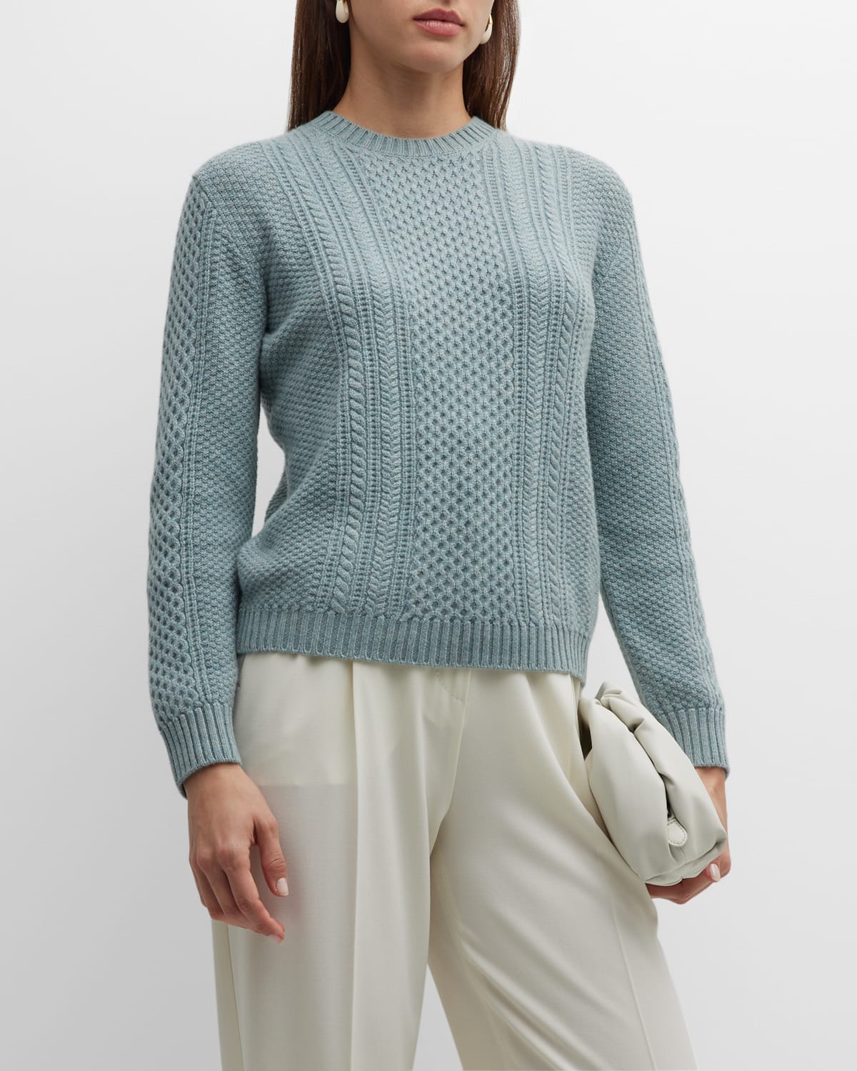 Loro Piana Maggiore Cashmere Cable-knit Crewneck Sweater In W0rp Clear Blue C
