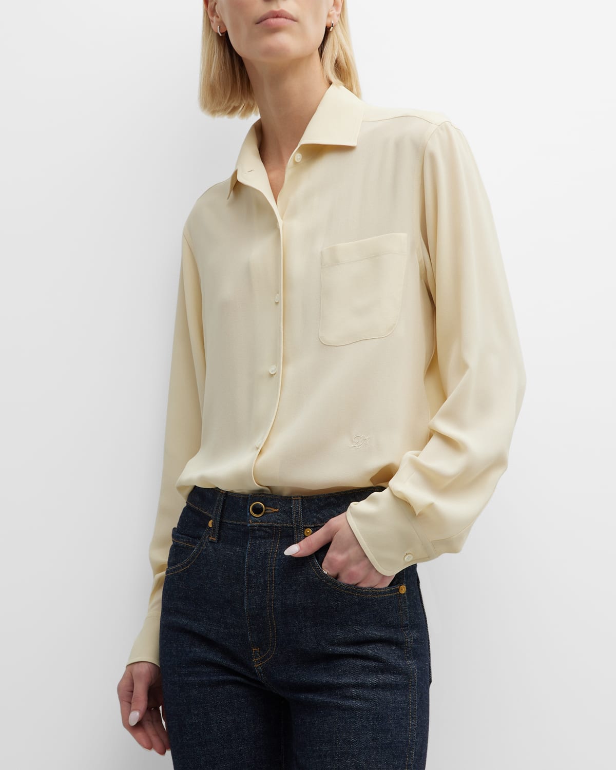Loro Piana Andre Button-front Crepe Sable Blouse In Shea Butter