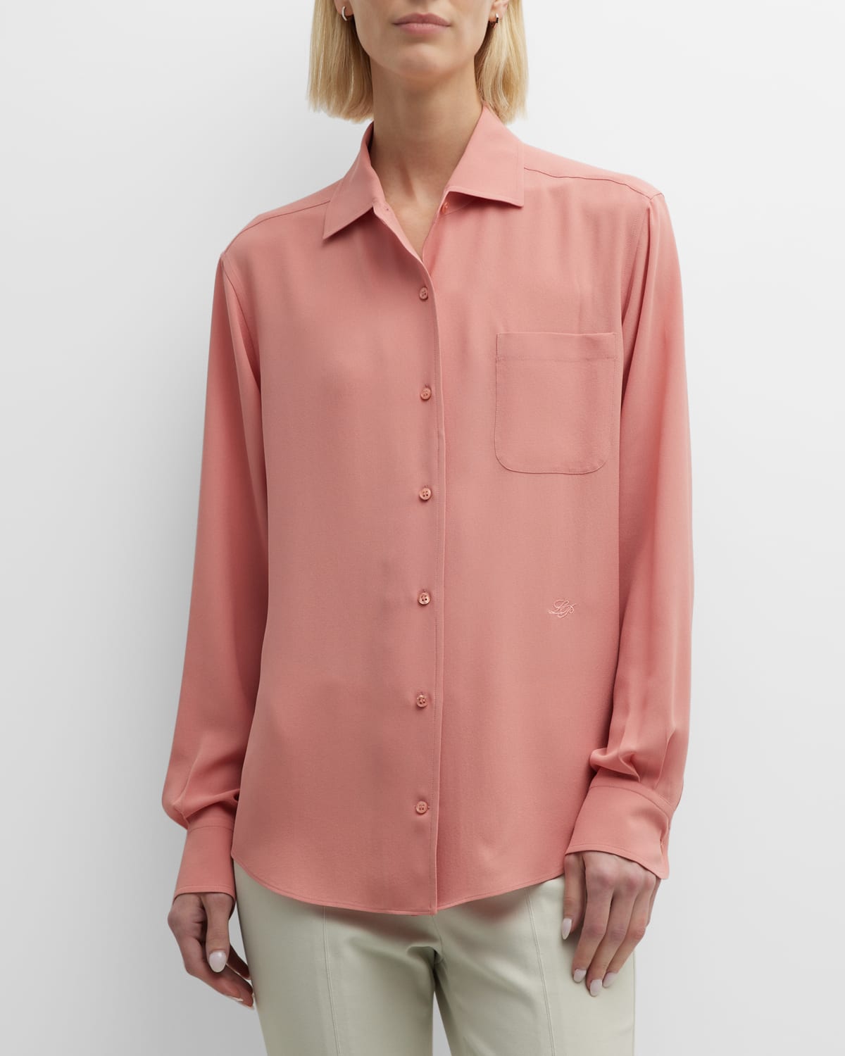LORO PIANA ANDRE BUTTON-FRONT CREPE SABLE BLOUSE