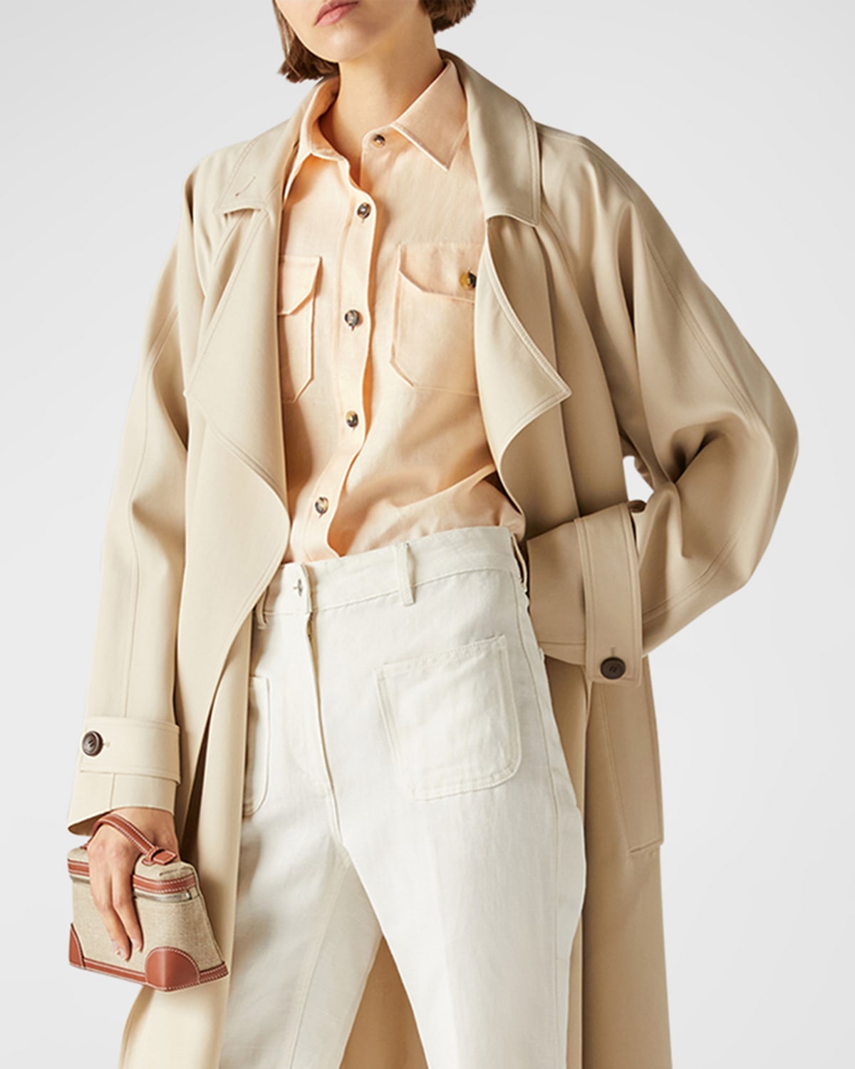 Loro Piana Cam Annalisa Structured Linen Button-front Blouse In 30ax Almond Bloss