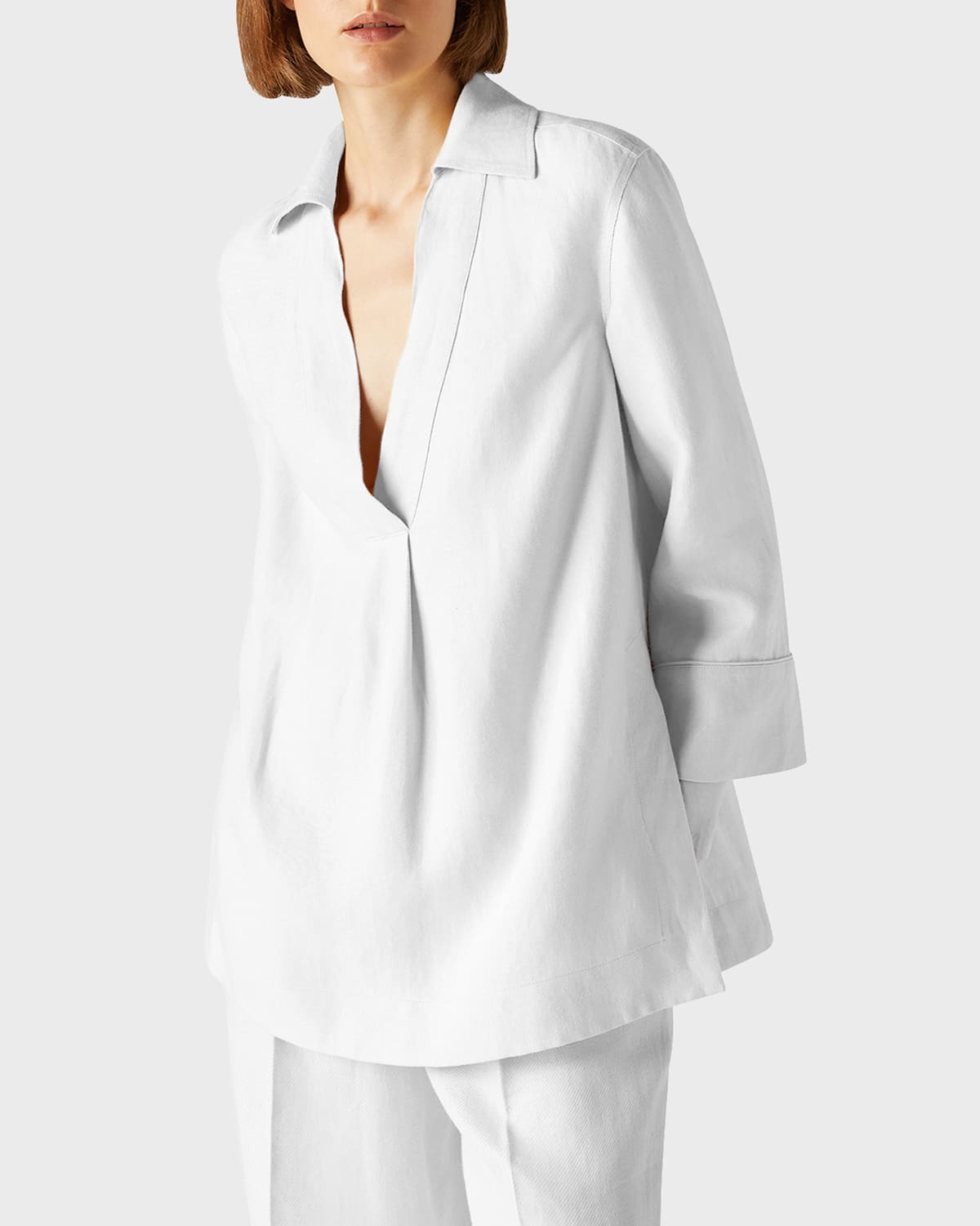 Shop Loro Piana Serena Linen Tunic Blouse In 1000 White