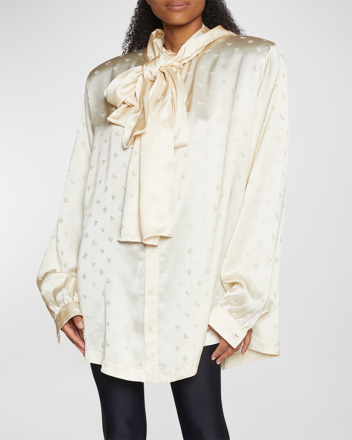 sennep tab mm Balenciaga Tie-neck Hooded Blouse With Logo Print In Creme | ModeSens