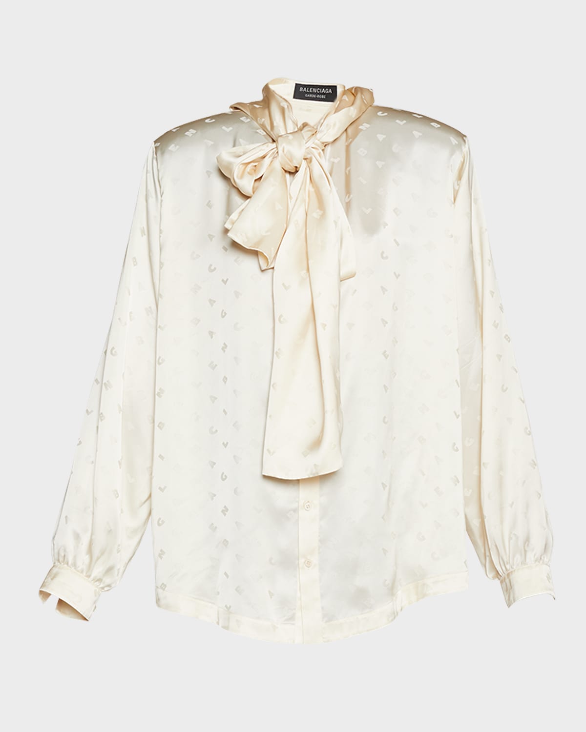 sennep tab mm Balenciaga Tie-neck Hooded Blouse With Logo Print In Creme | ModeSens