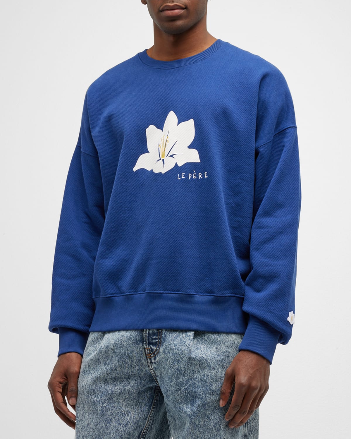 Le Pere Men's Perennial Lily Sweatshirt In Lily Blue