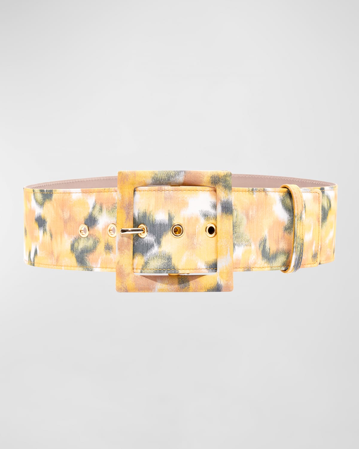 Blurry-Floral Square-Buckle Wide Belt