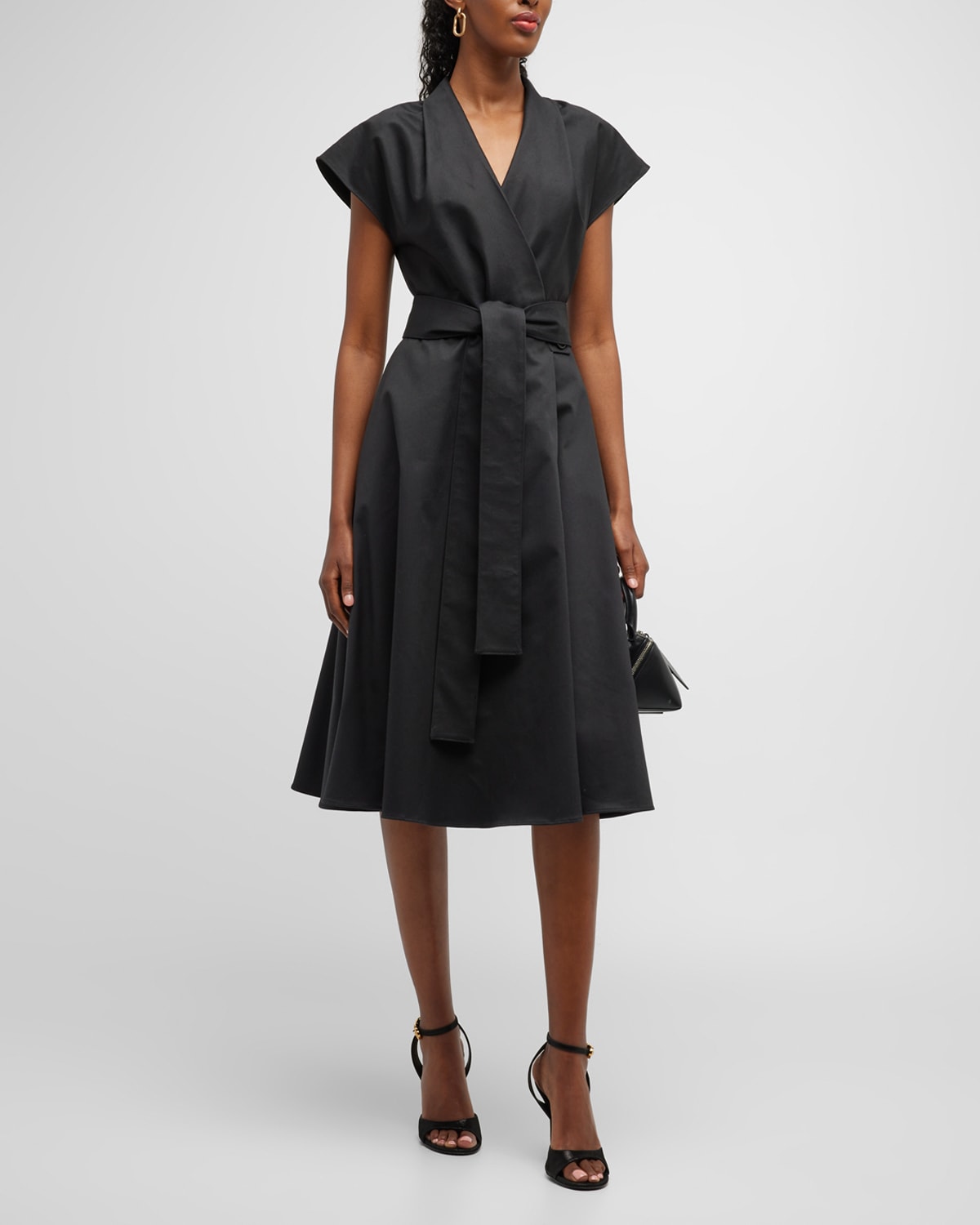 Carolina Herrera Women's Short-sleeve Wrap Midi-dress In Black | ModeSens