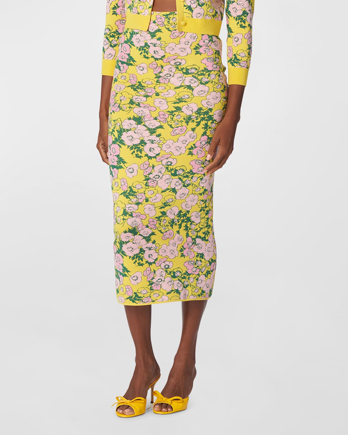 Floral Knit Midi Pencil Skirt