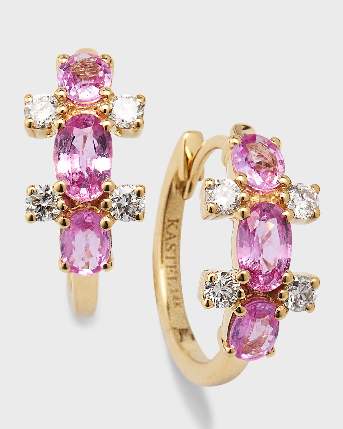 Kastel Jewelry Lela Pink Sapphire And Diamond 14k Gold Huggie Earrings