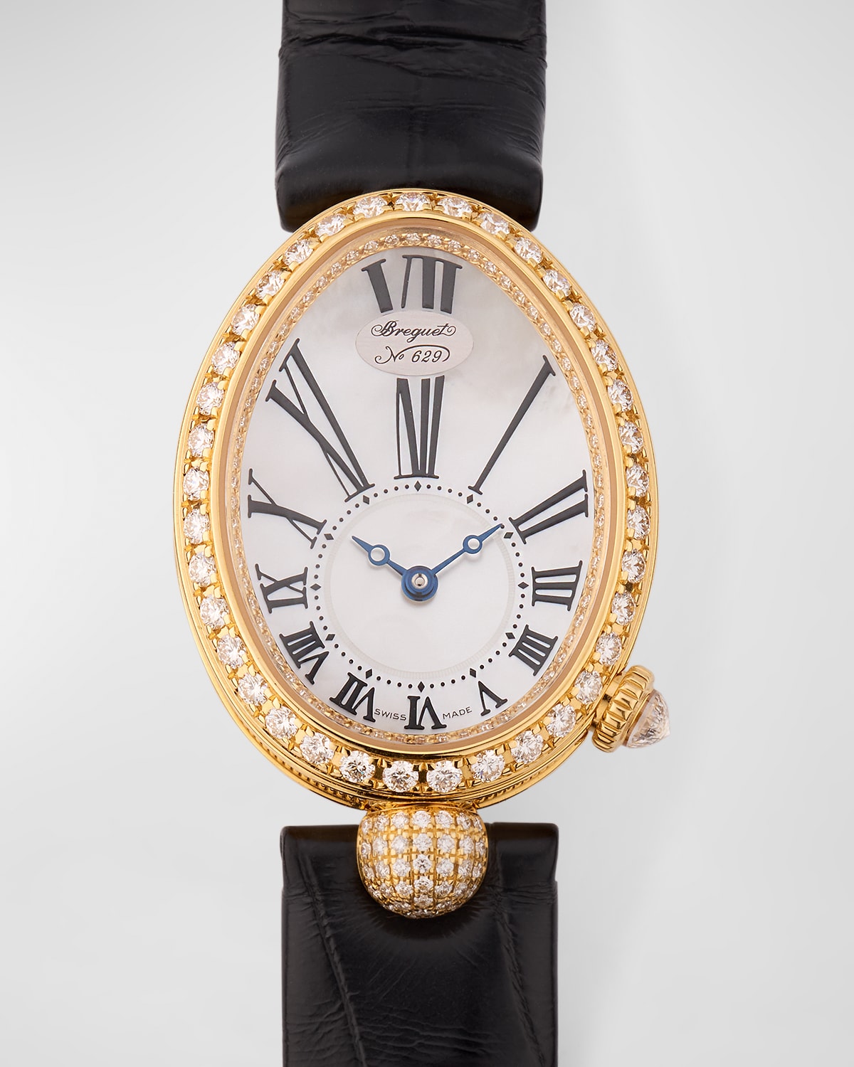 18K Yellow Gold 25mm Reine de Naples Diamond Watch with Alligator Strap