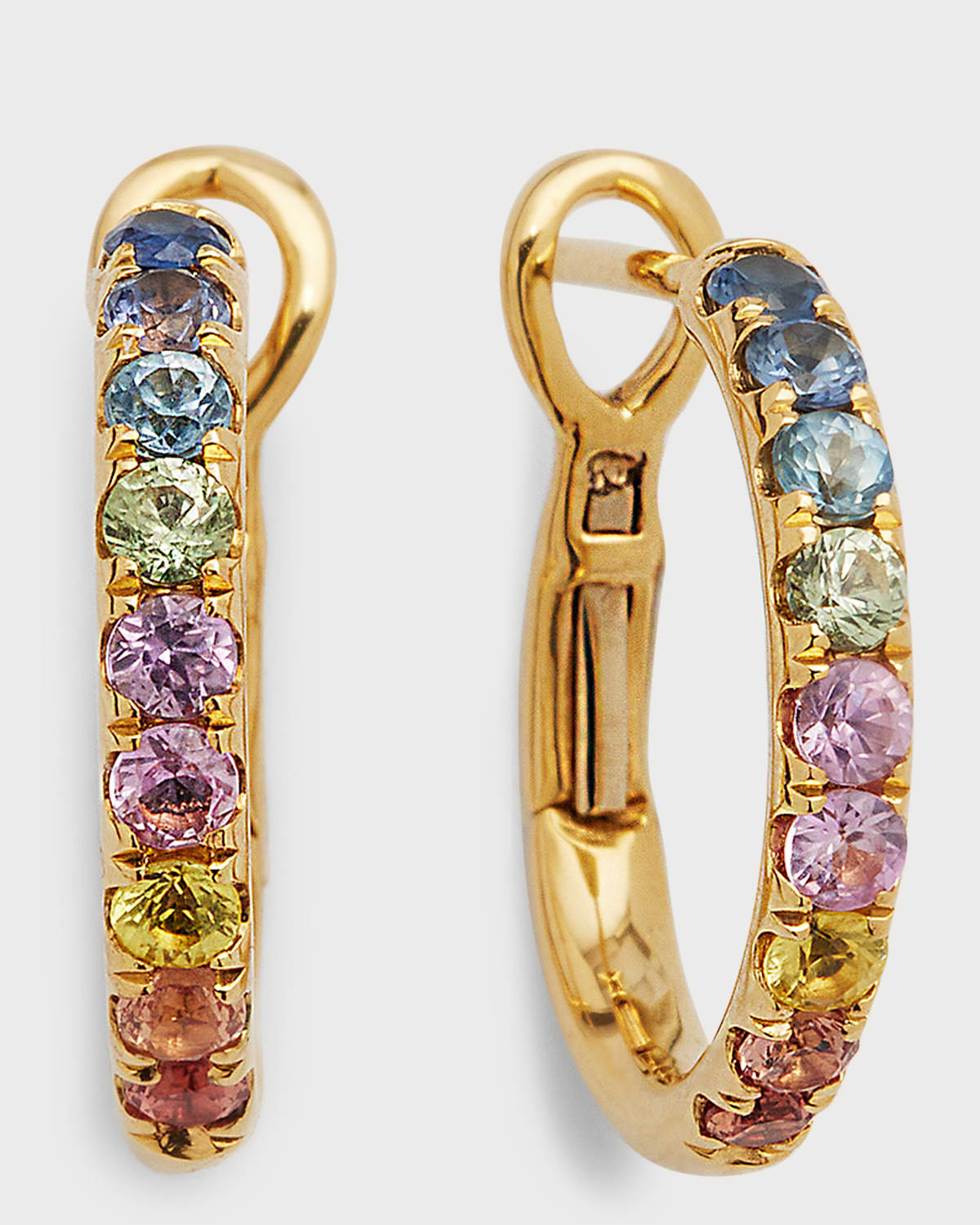 18k Yellow Gold Small Rainbow Sapphire Hoop Earrings