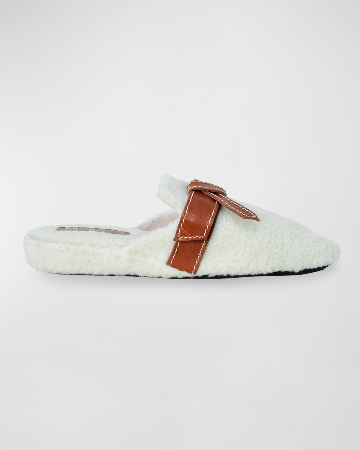 Jacques Levine Leather Buckle Faux Shearling Slipper