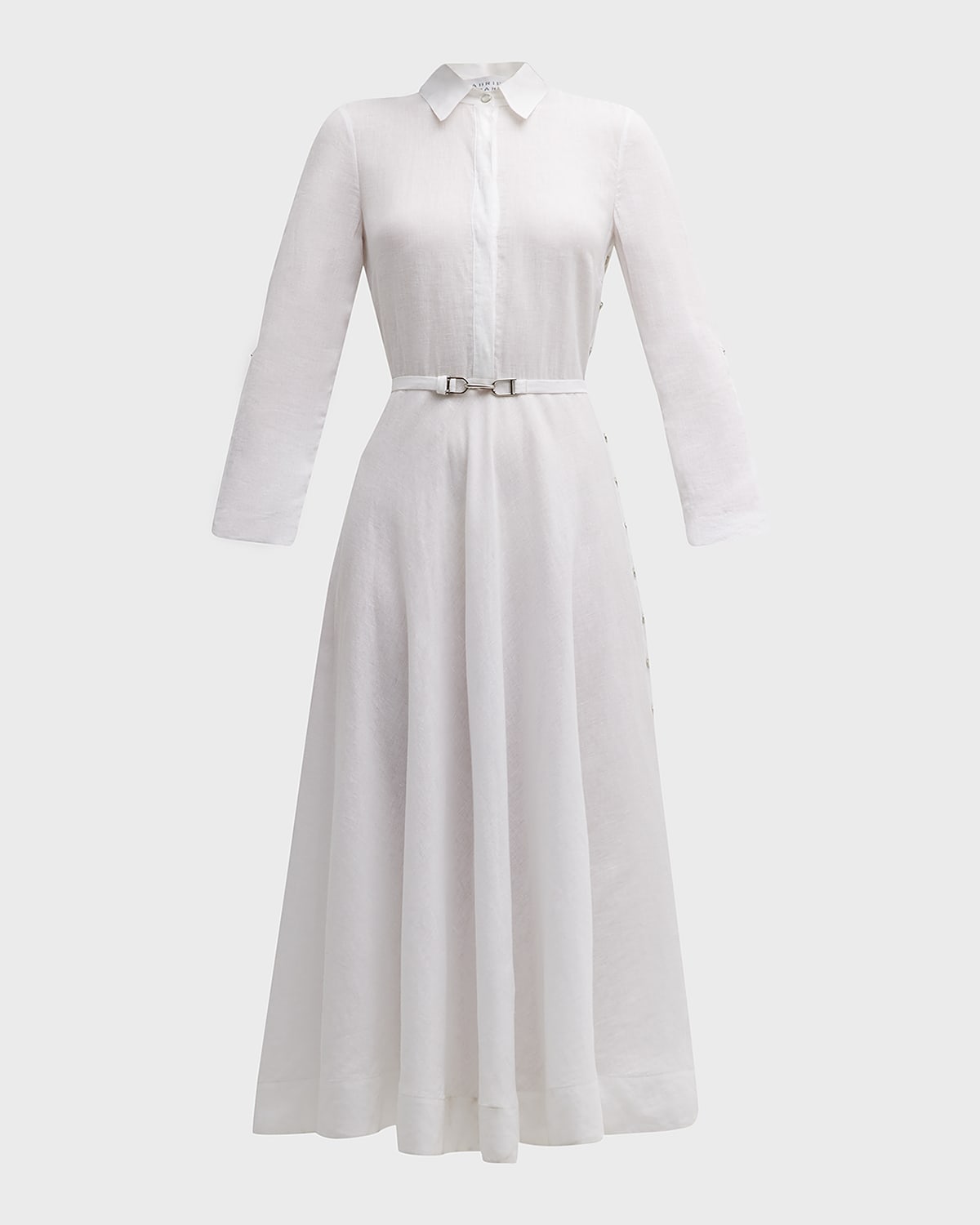 Gabriela Hearst Marley Belted Linen Muslin Midi Dress In Ivory