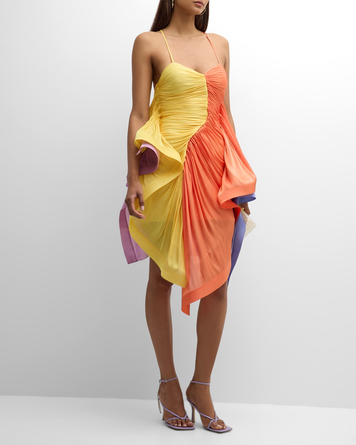 Colorblock Handkerchief Strappy High-Low Dress