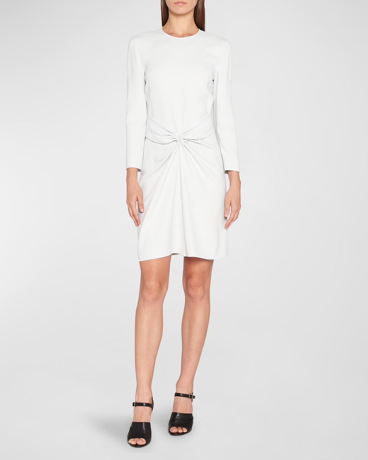 Giorgio Armani Ruched Long-sleeve A-line Dress In Ice