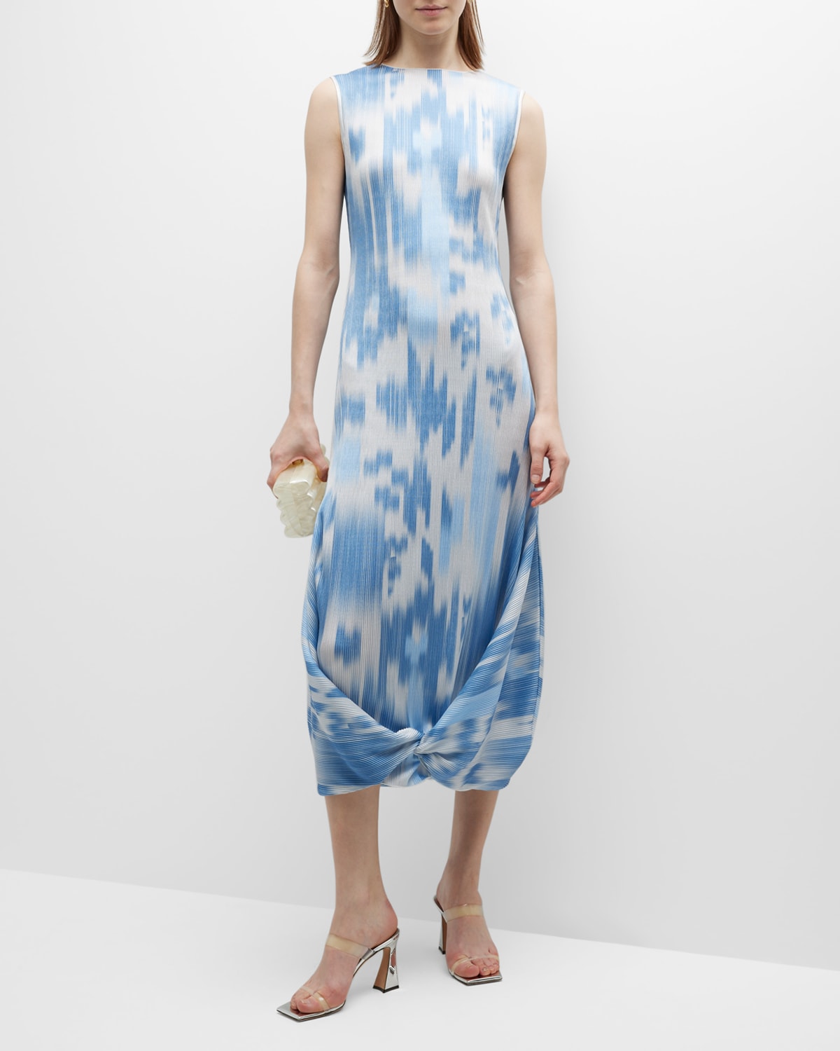Abstract-Print Twisted-Hem Plisse Maxi Dress