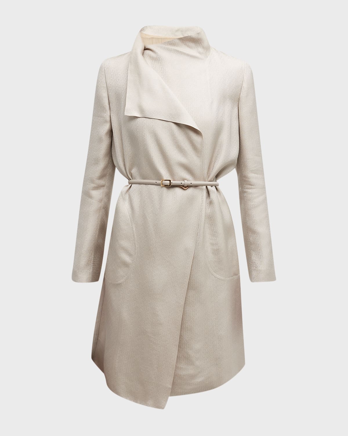 Belted Metallic Wrap Coat