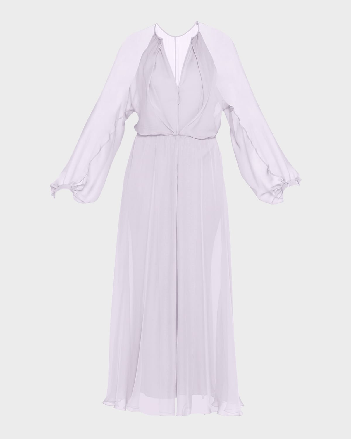 Giorgio Armani Zip-front Long-sleeve Silk Chiffon Layered Gown In Lilac