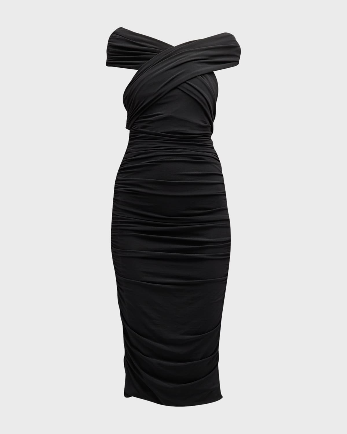 Giorgio Armani Off-the-shoulder Ruched Jersey Midi Dress In Black