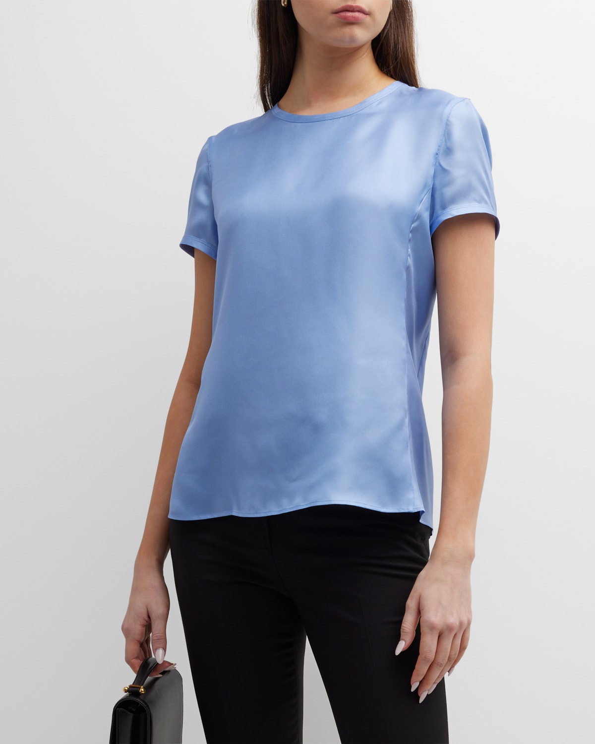 Giorgio Armani Crewneck Short-sleeve Silk T-shirt In Blue