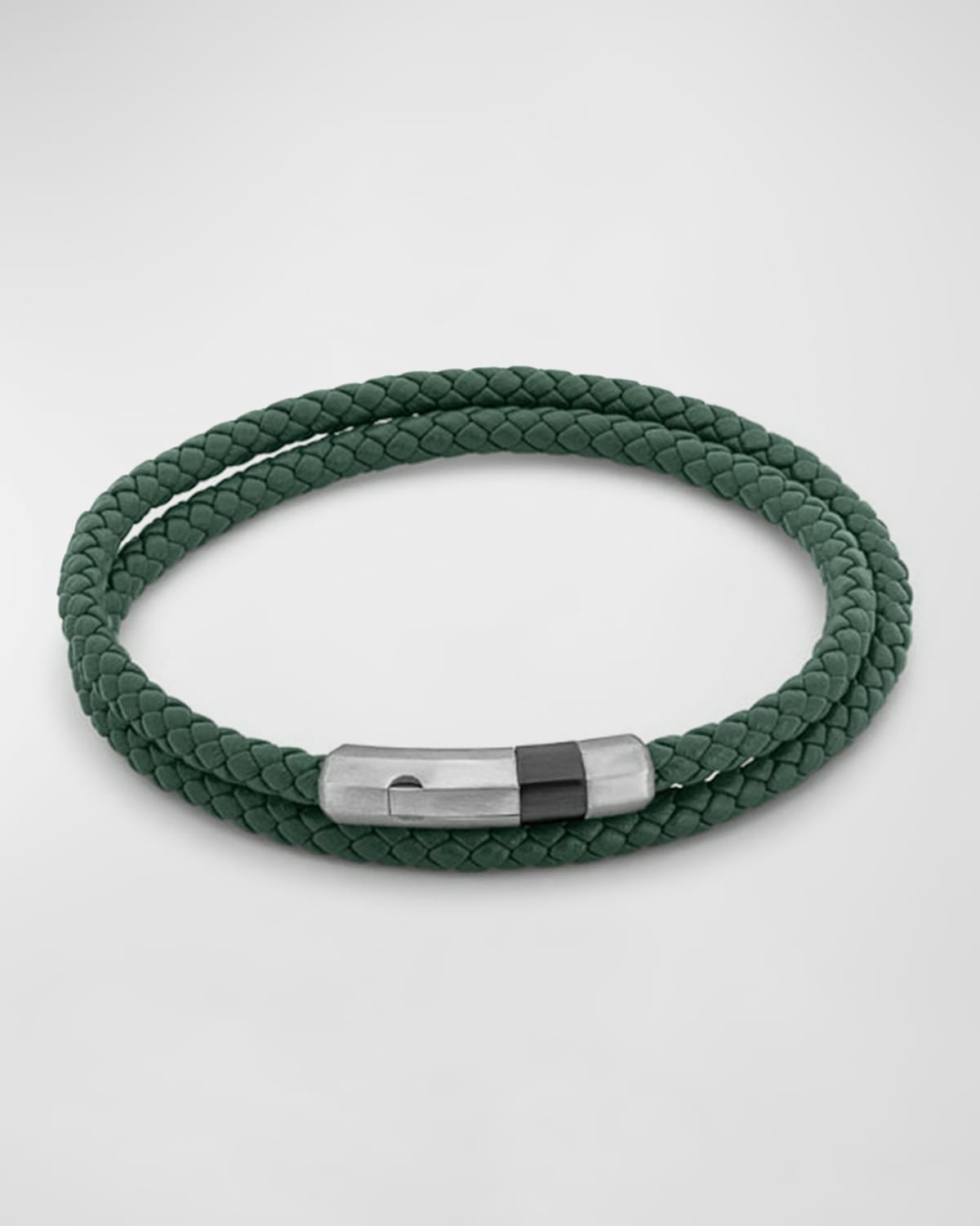 Tateossian Men's Woven Leather Wrap Bracelet, Large In Green