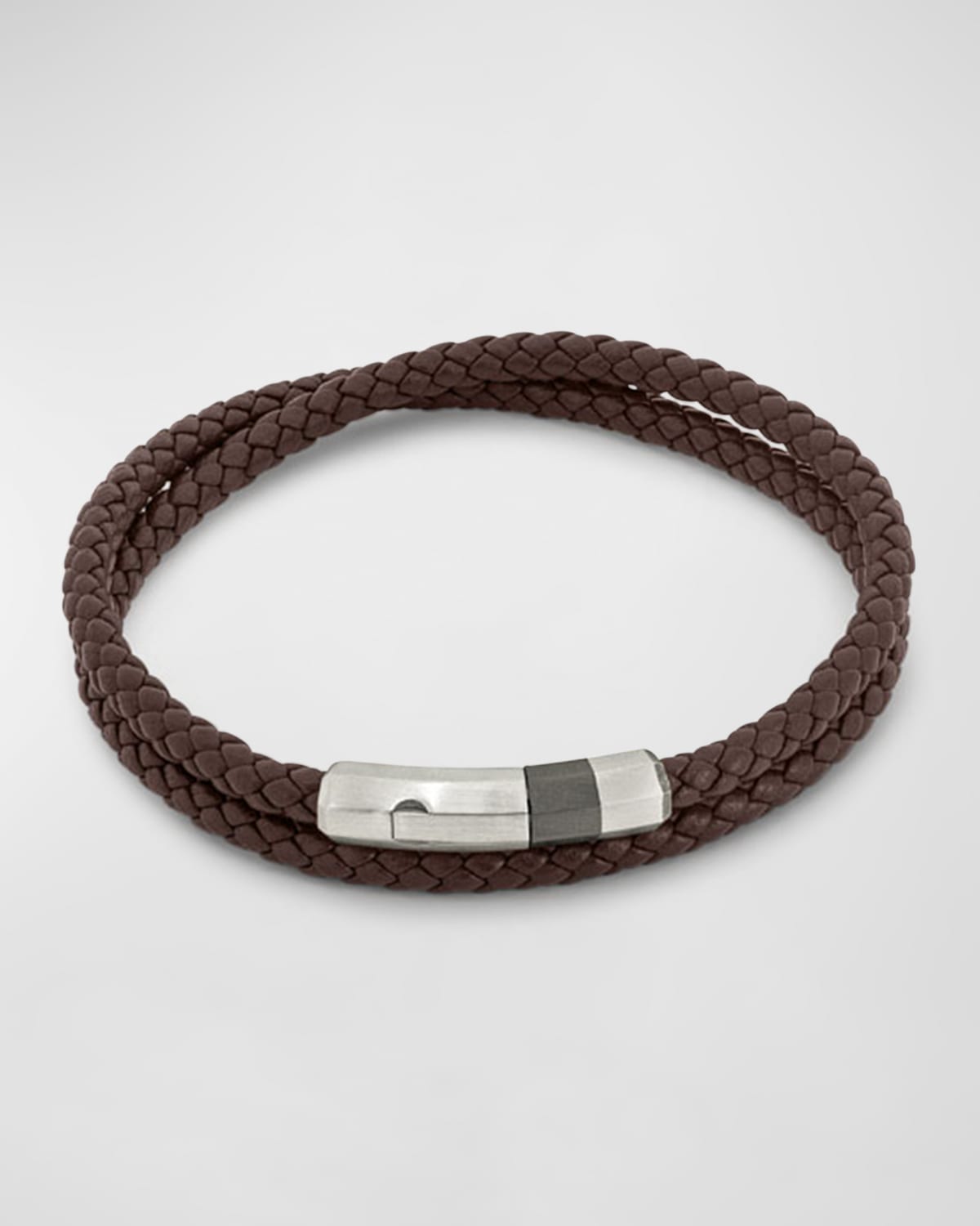 Tateossian Leather Double-wrap Braided Bracelet In Brown
