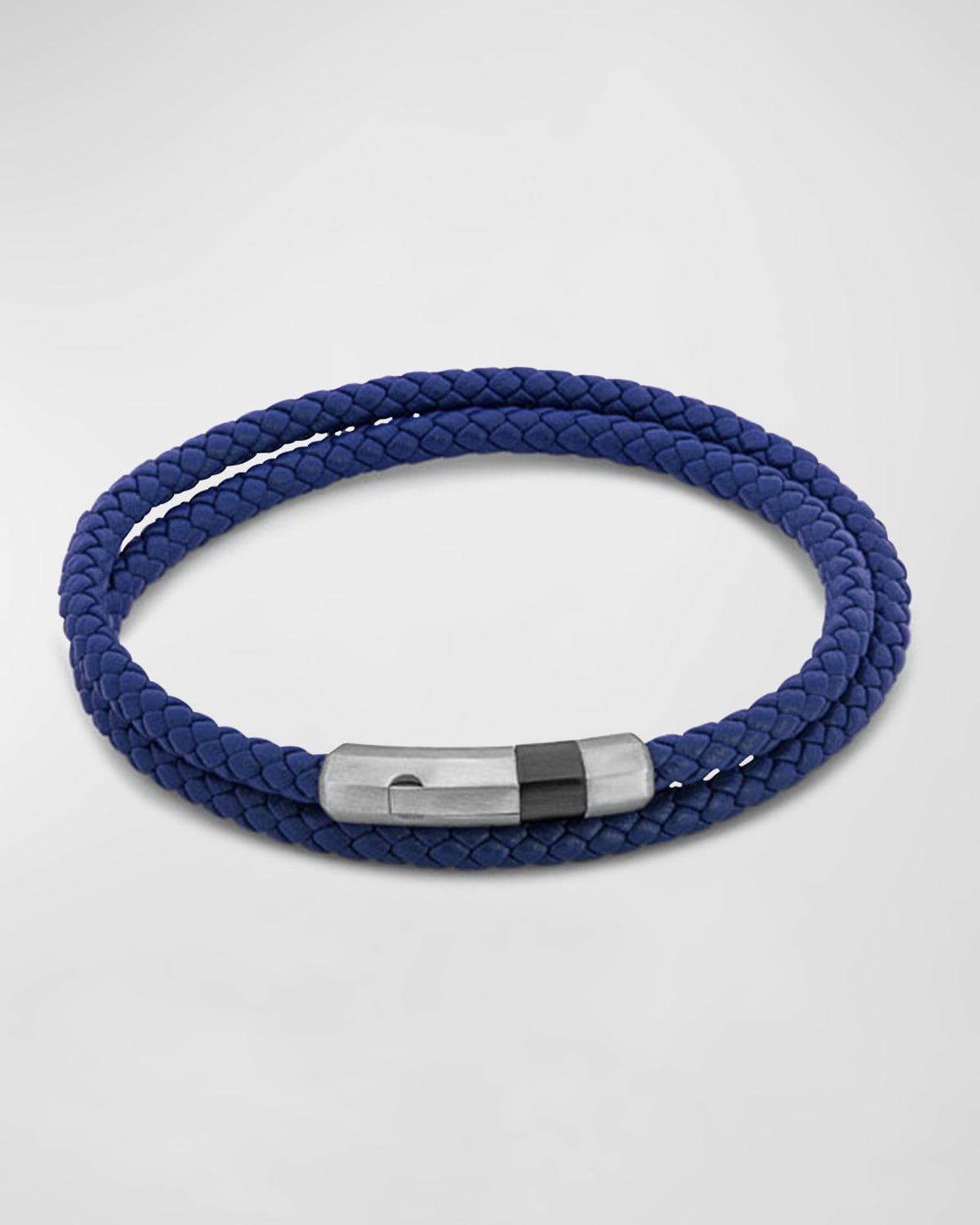 Tateossian Men's Woven Leather Wrap Bracelet, Medium In Blue