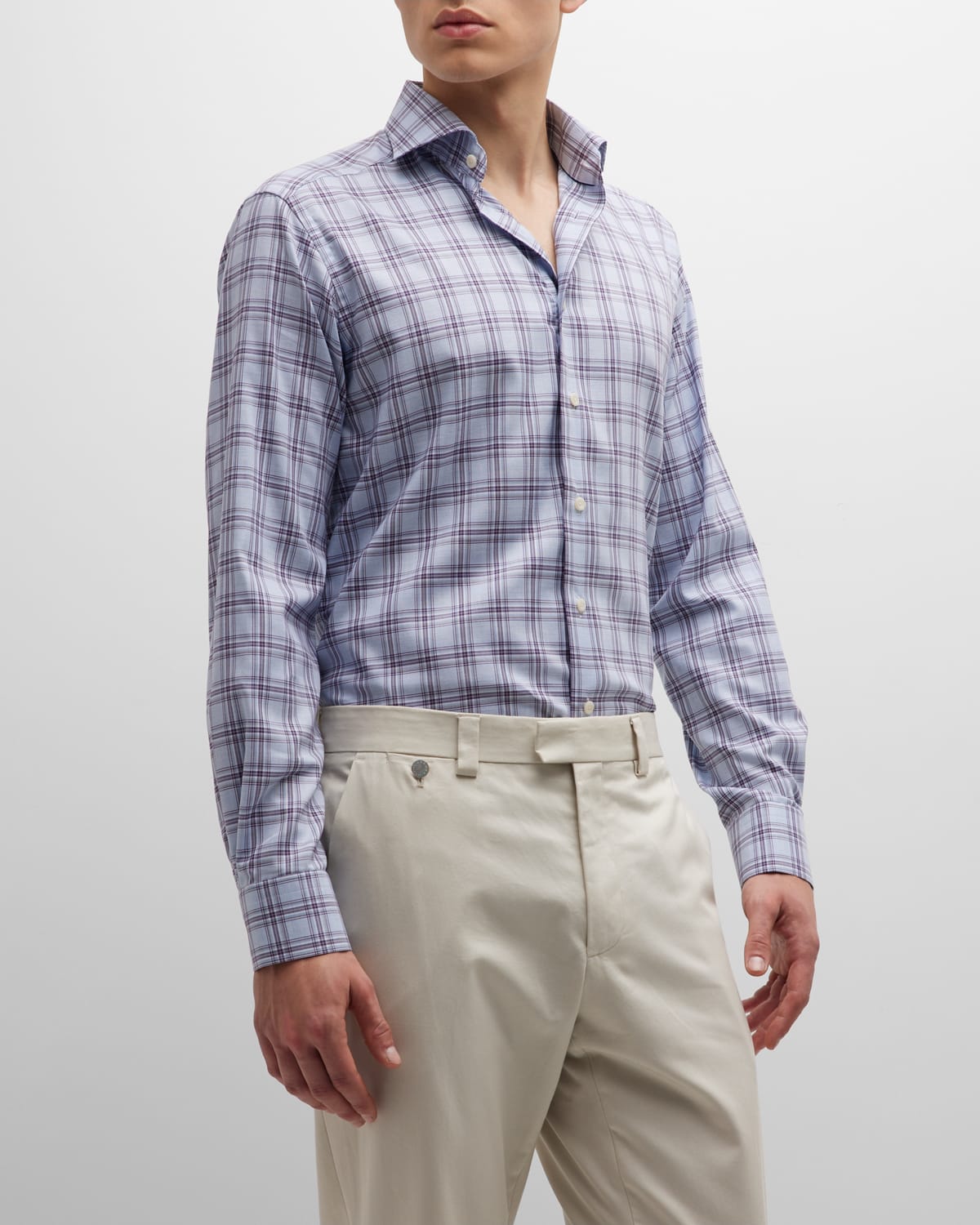Men's Contemporary Fit Plaid Oxford Dress Shirt