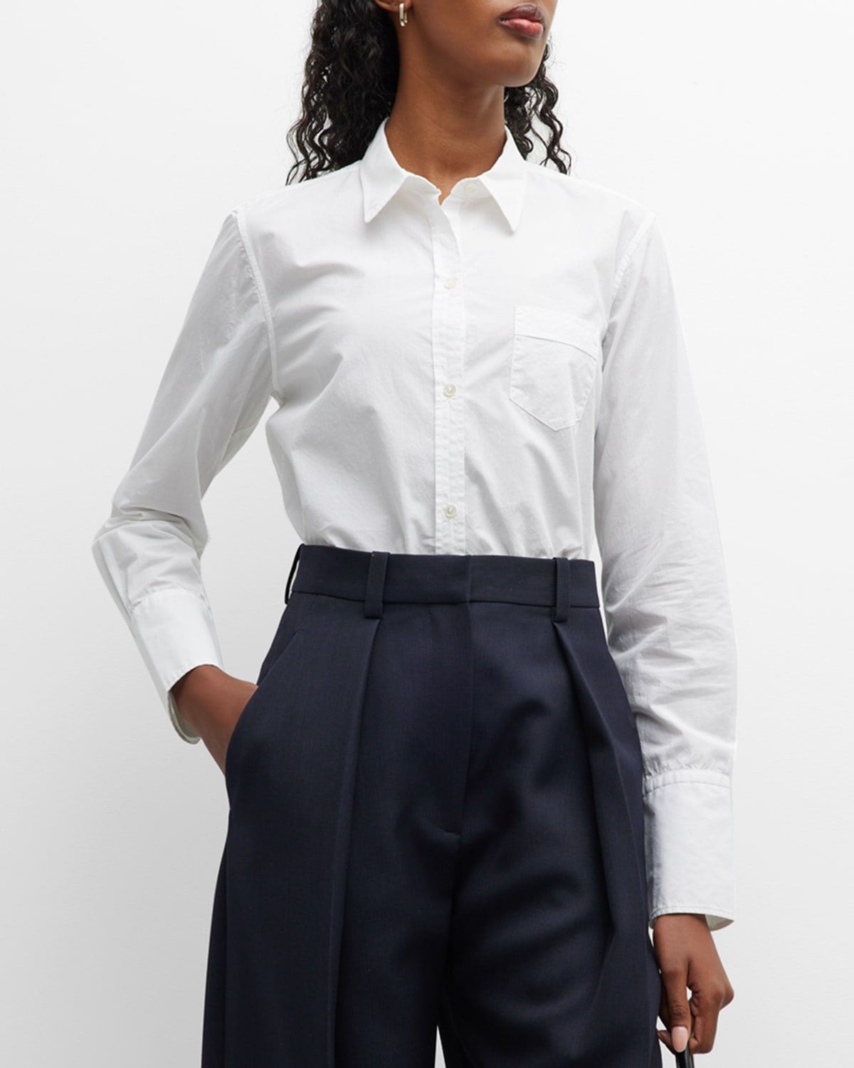 Nili Lotan Long-sleeve Collared Tunic Shirt In White