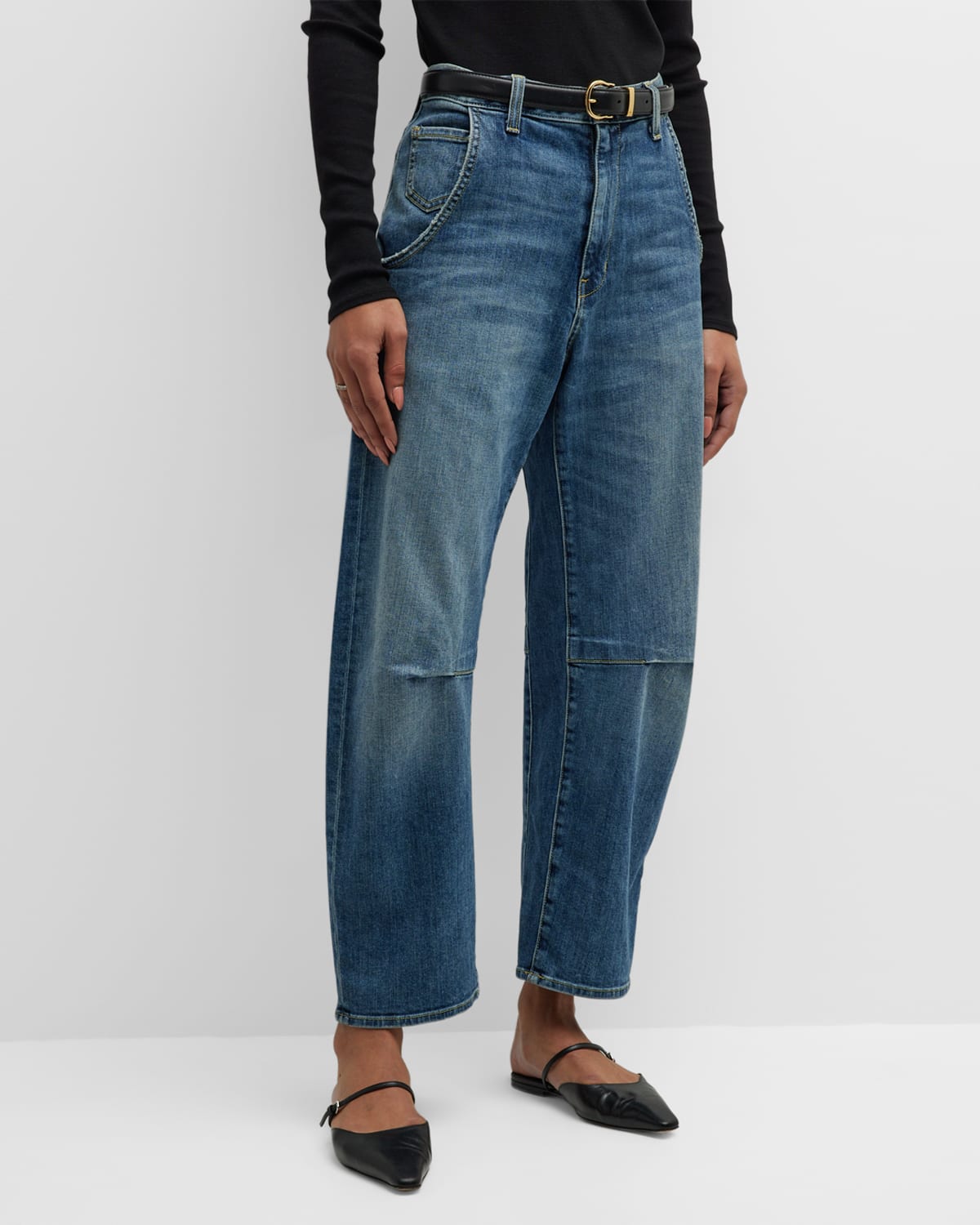 Shop Nili Lotan Emerson Wide-leg Faded Denim Jeans In Classic Wash
