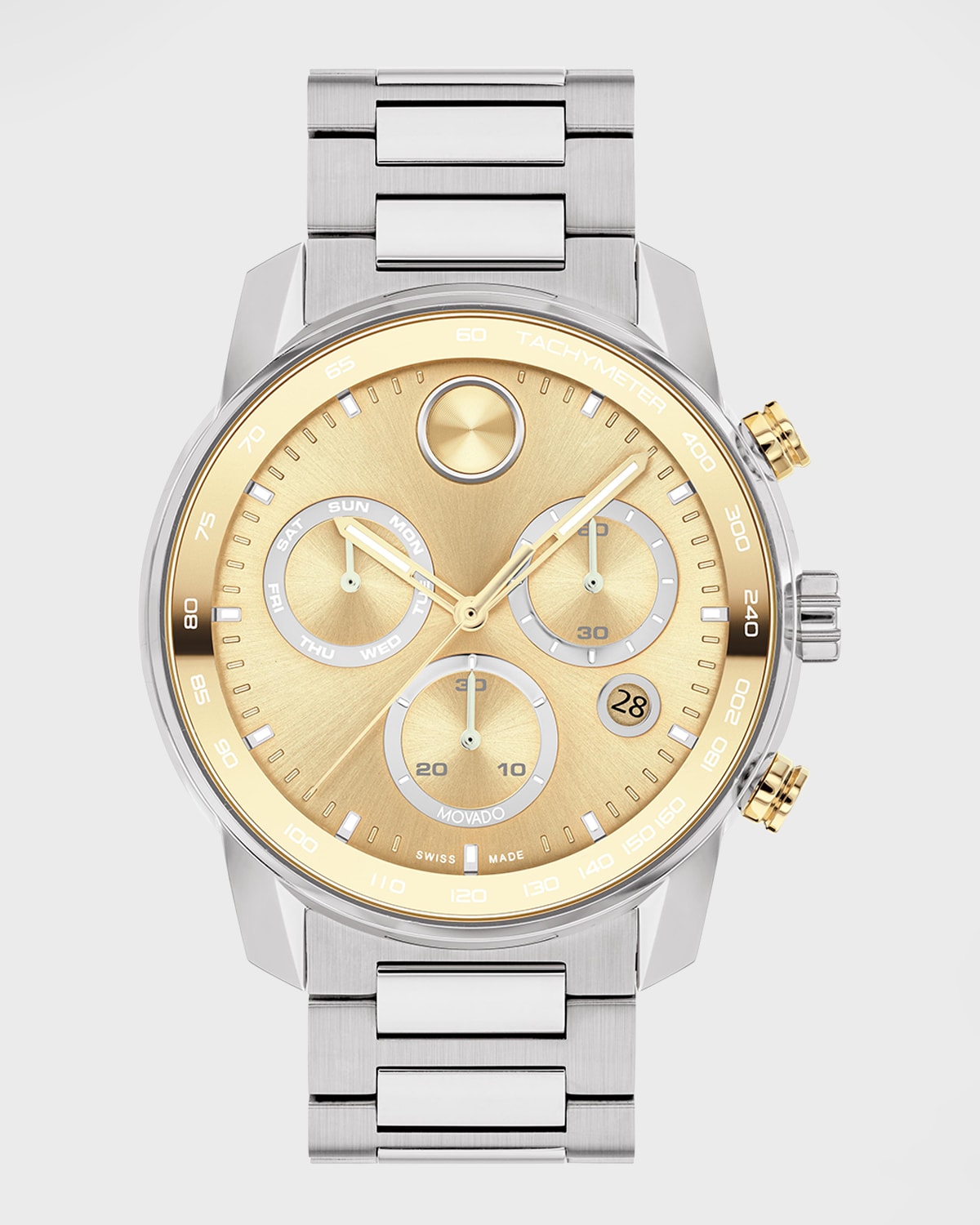 Movado Men's Swiss Chronograph Bold Verso Stainless Steel Bracelet Watch 44mm In Gold