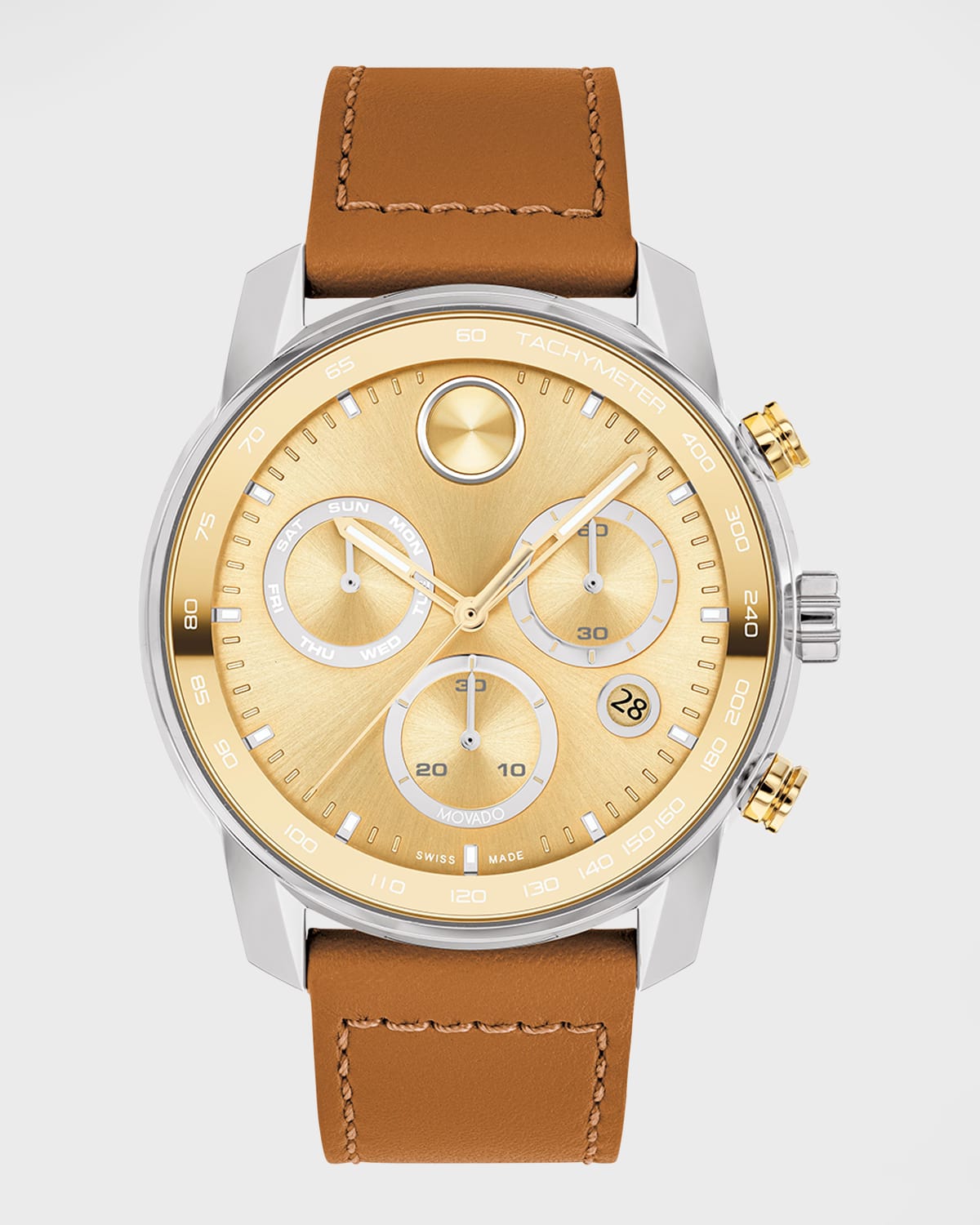 Shop Movado Men's Bold Verso Chronograph Leather Strap Watch, 44mm In Gold