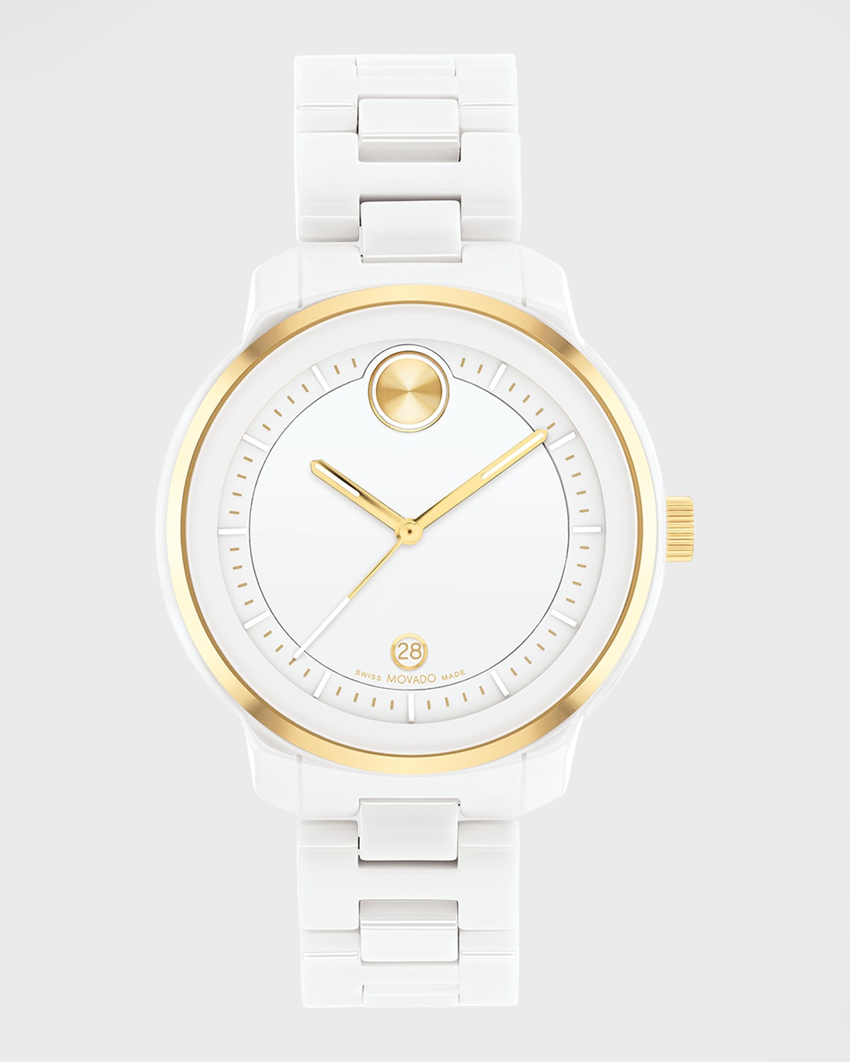 Verso Bracelet Watch with Date Window, White/Gold