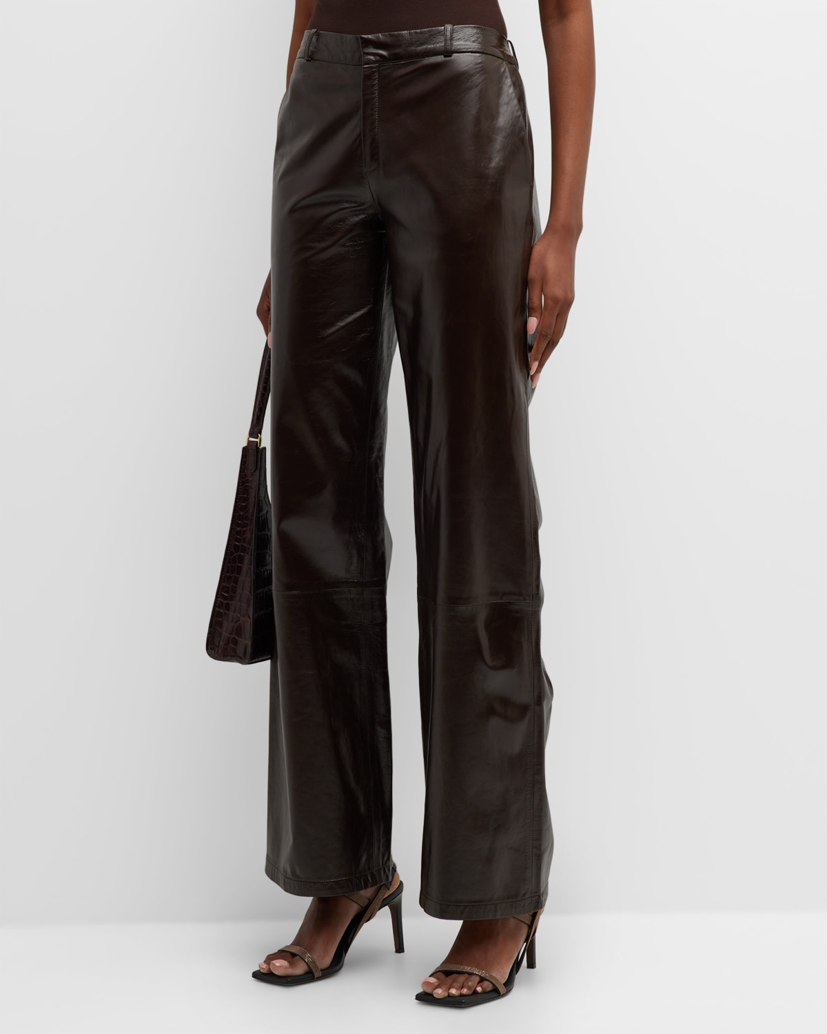 Zeynep Arcay Low-waist Leather Cigarette Pants In Dark Brown