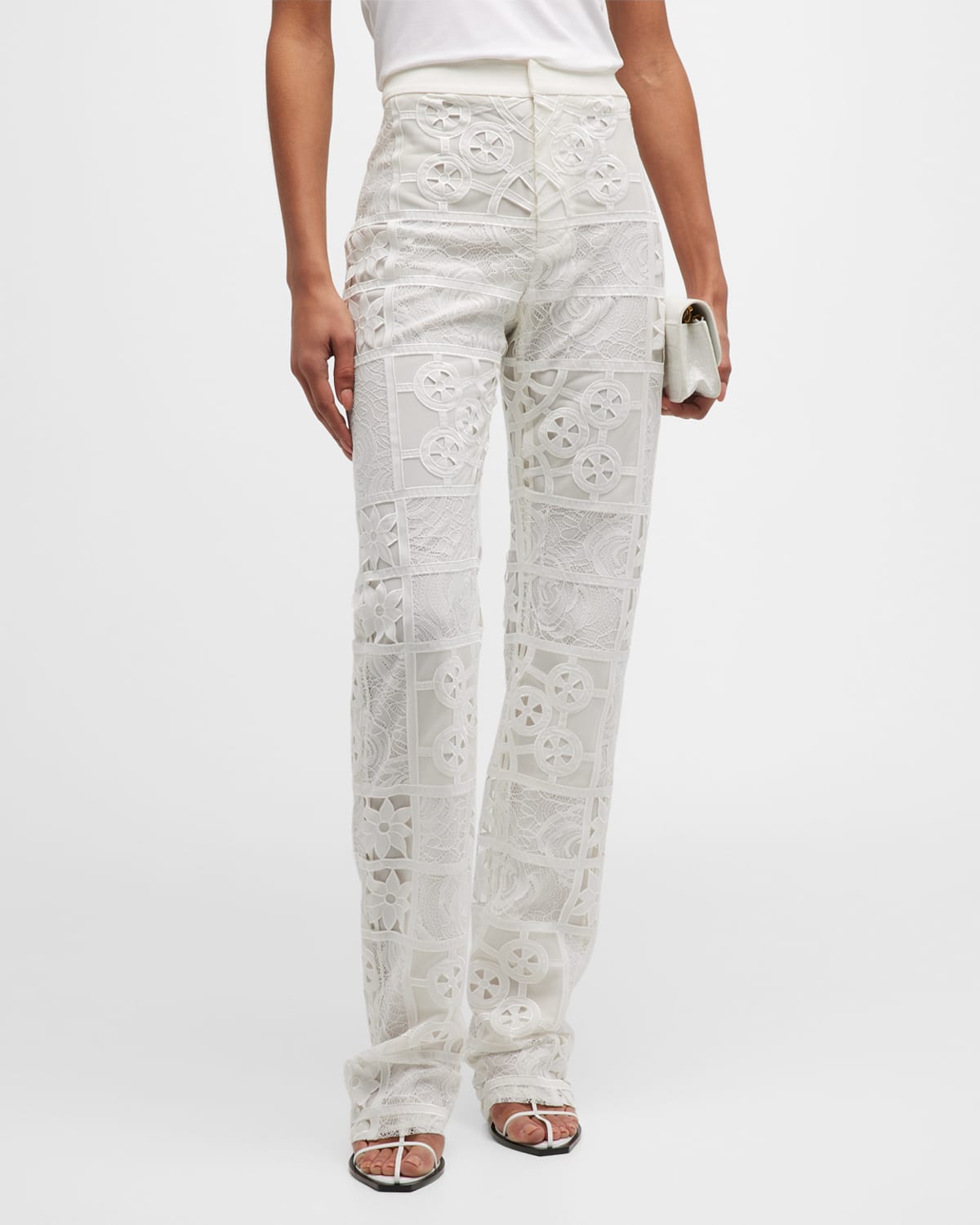 Nate Floral Lace Straight-Leg Suiting Pants