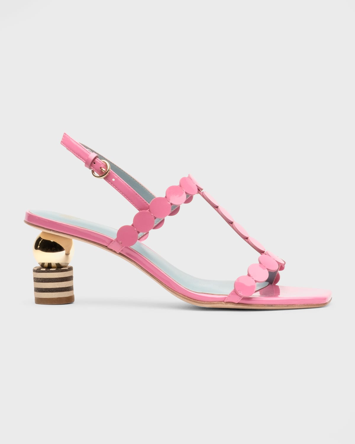 Frances Valentine Kiki Leather Mini Dot T-Strap Kickball Heel Sandals