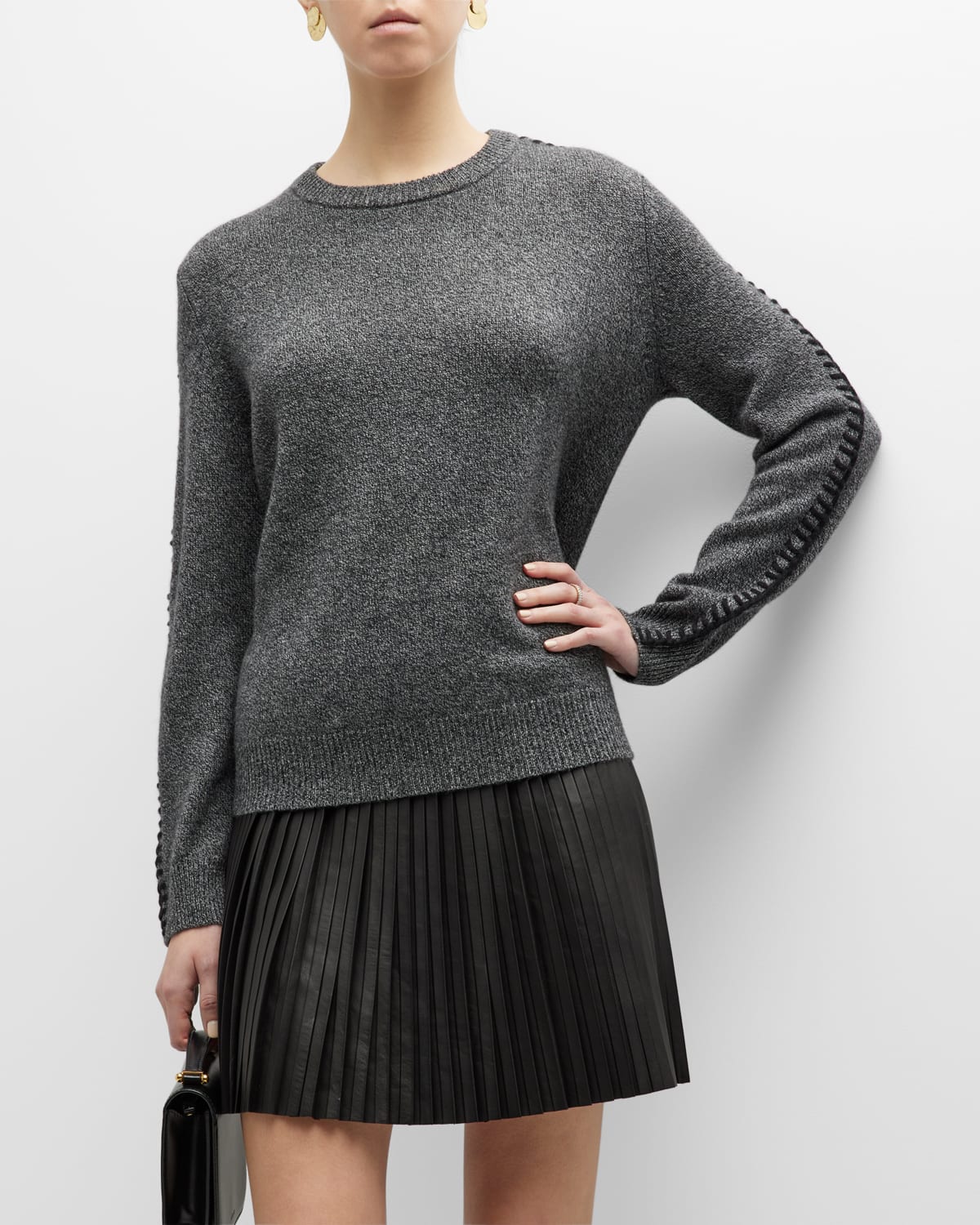 Theory Blanket-stitch Cashmere Pullover Sweater In Bkmu