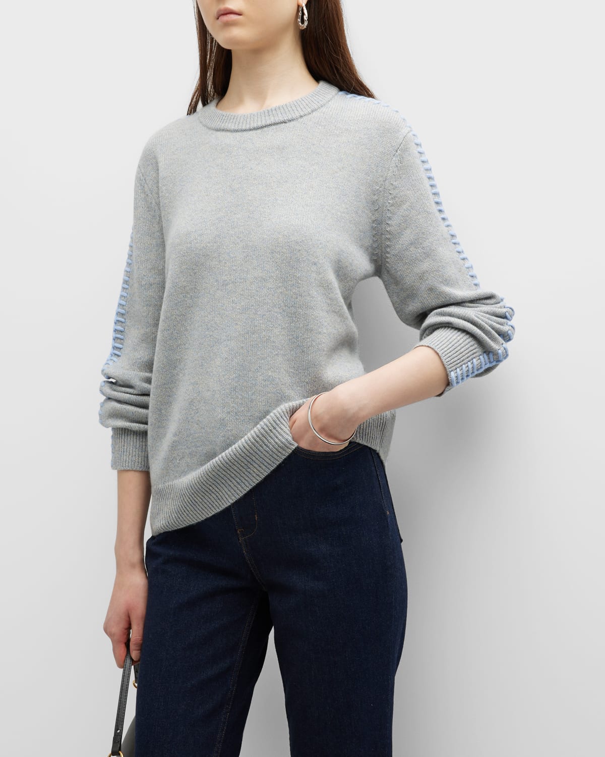 THEORY CASHMERE BLANKET-STITCH PULLOVER SWEATER