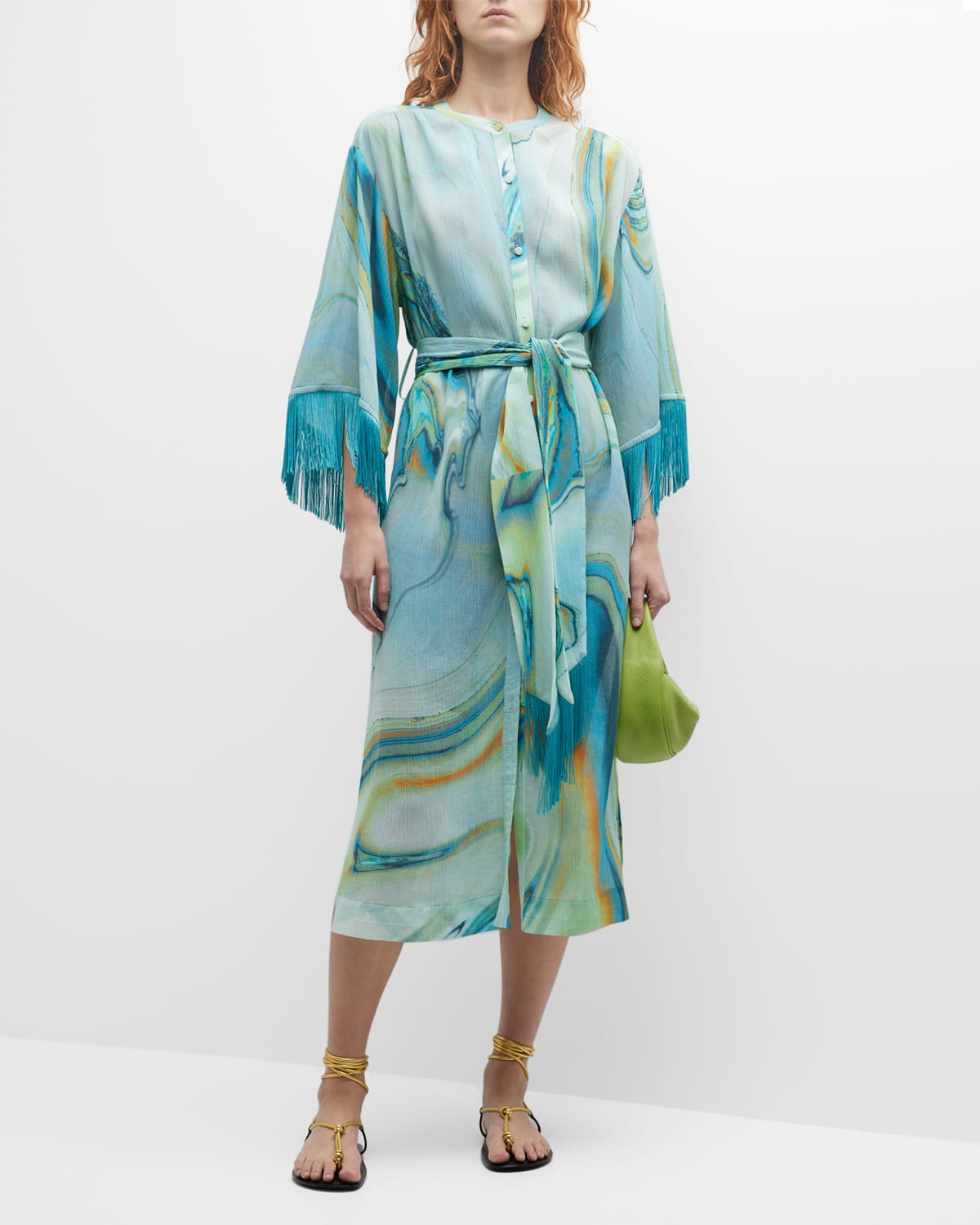 Simkhai Odelia Marble-print Button-front Shirtdress In Laguna Marble