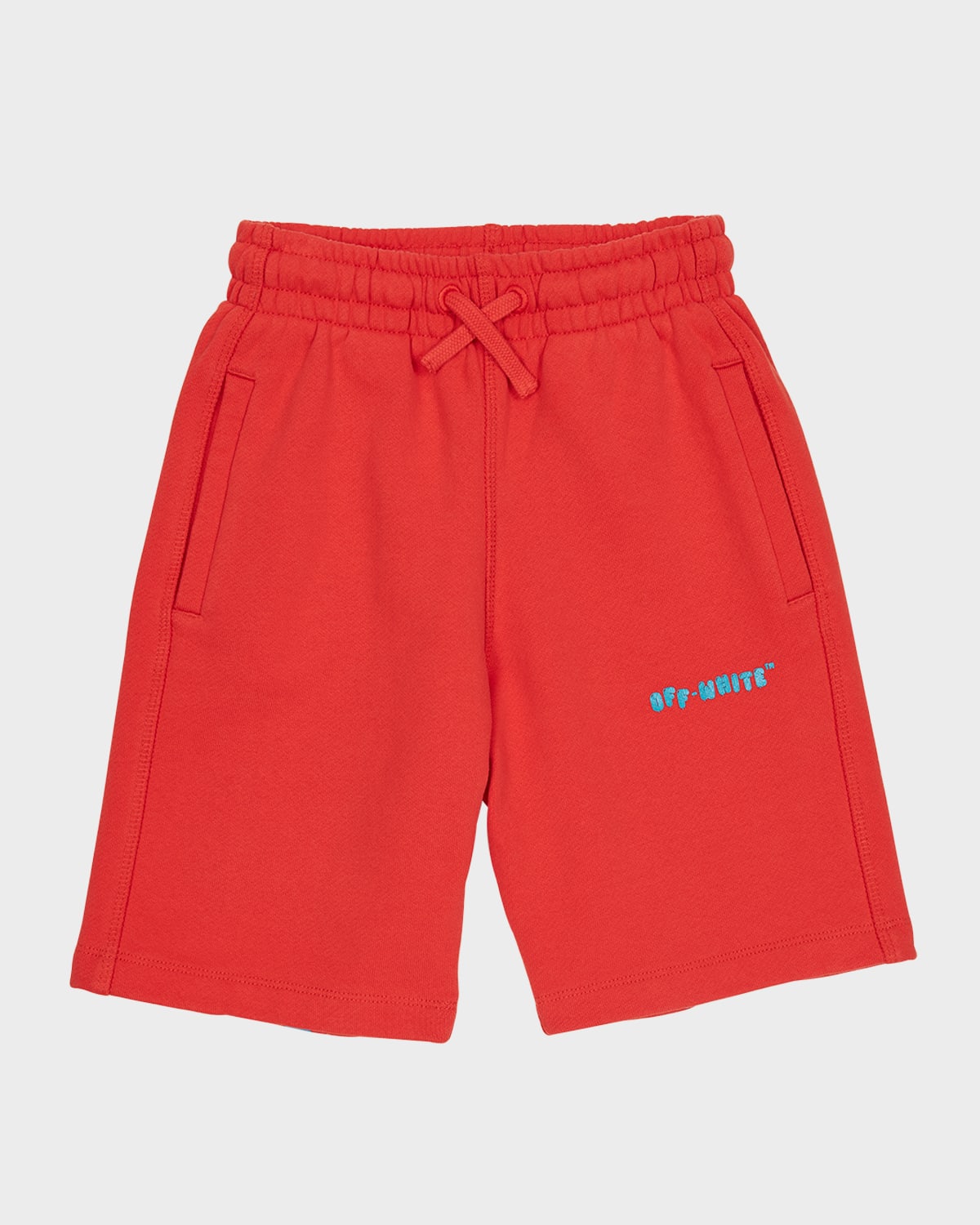 Off-white Kids Red Logo Print Drawstring Shorts In Red Blue