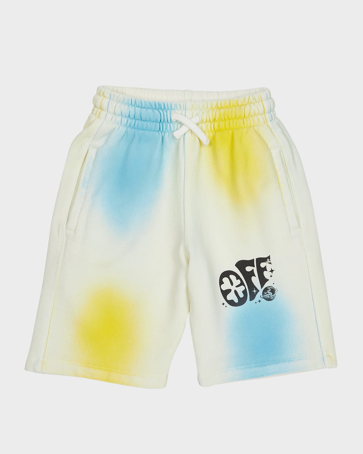 OFF-WHITE BOY'S TRICOLOR OUTER SPACE LOGO-PRINT SWEAT SHORTS