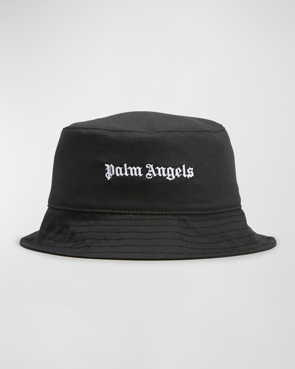Palm Angels Kid's Embroidered Logo-print Bucket Hat In Black