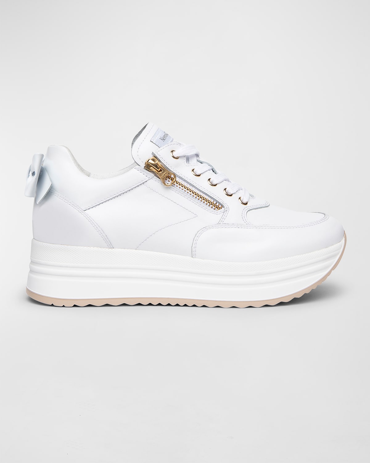 Shop Nerogiardini Bow Platform Leather Sneakers In White