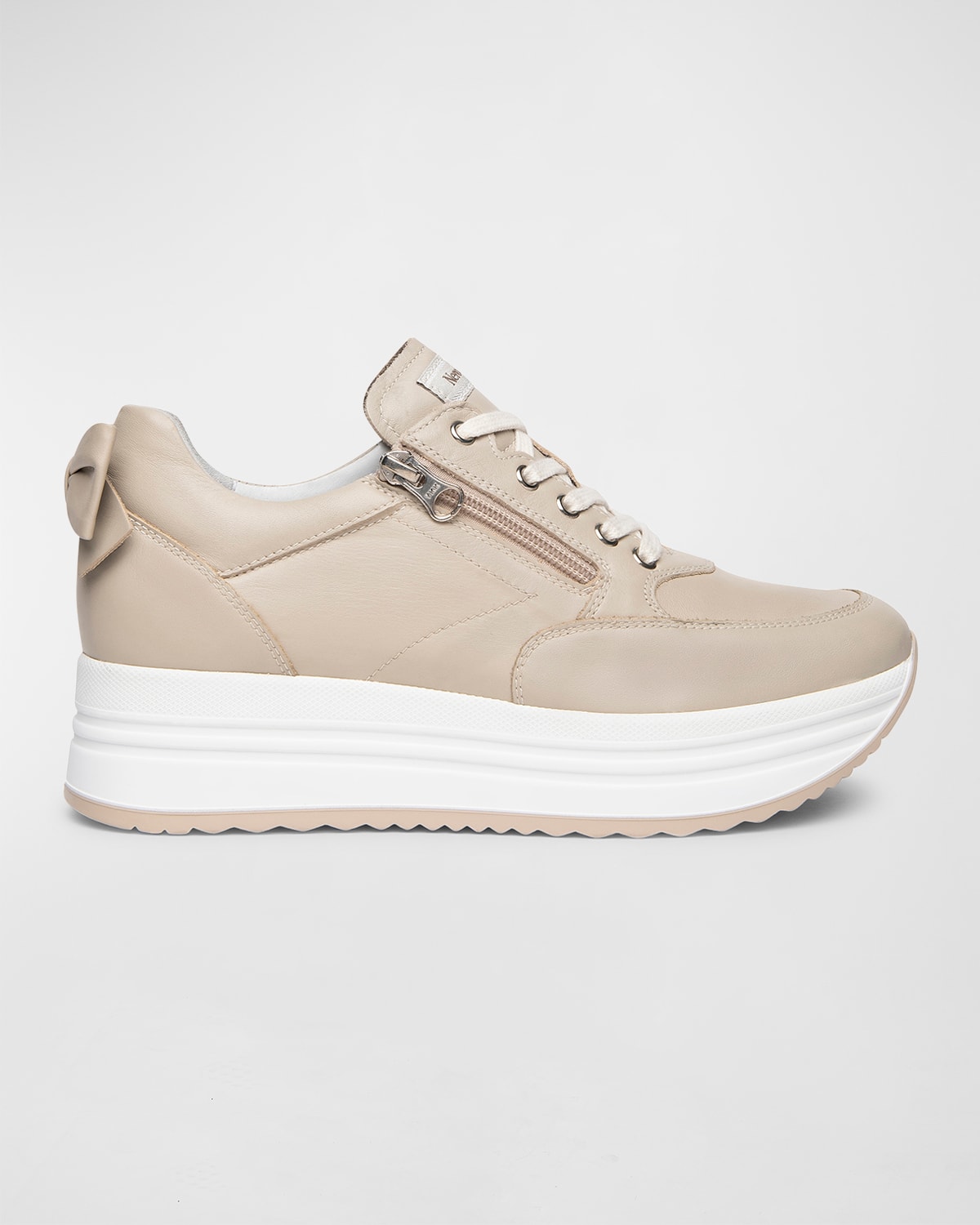 Nerogiardini Bow Platform Leather Sneakers In Beige/khaki