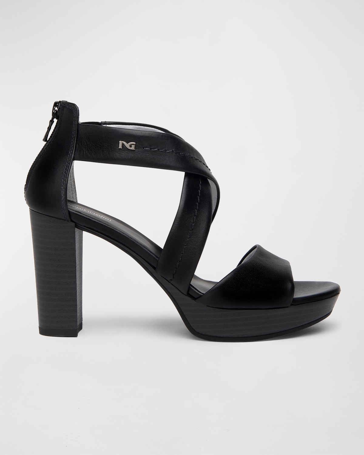 Nerogiardini Leather Crisscross Zip Sandals In Black