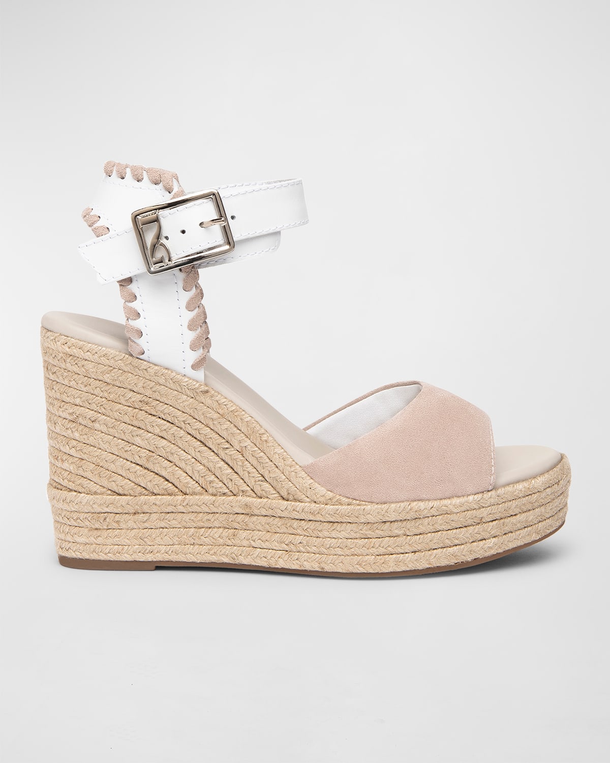 Mixed Leather Wedge Espadrille Sandals