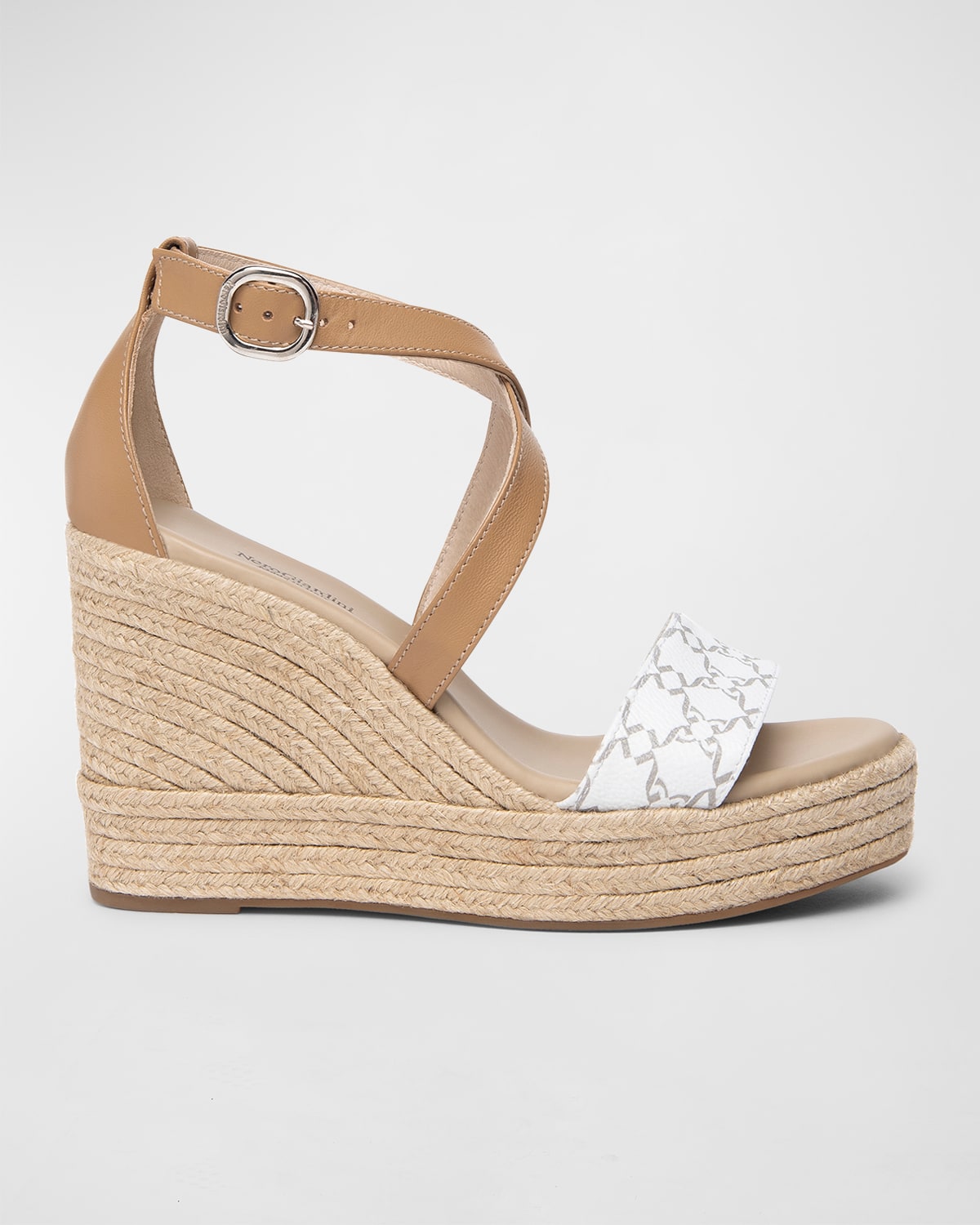 Nerogiardini Logo Espadrille Wedge Sandal In White