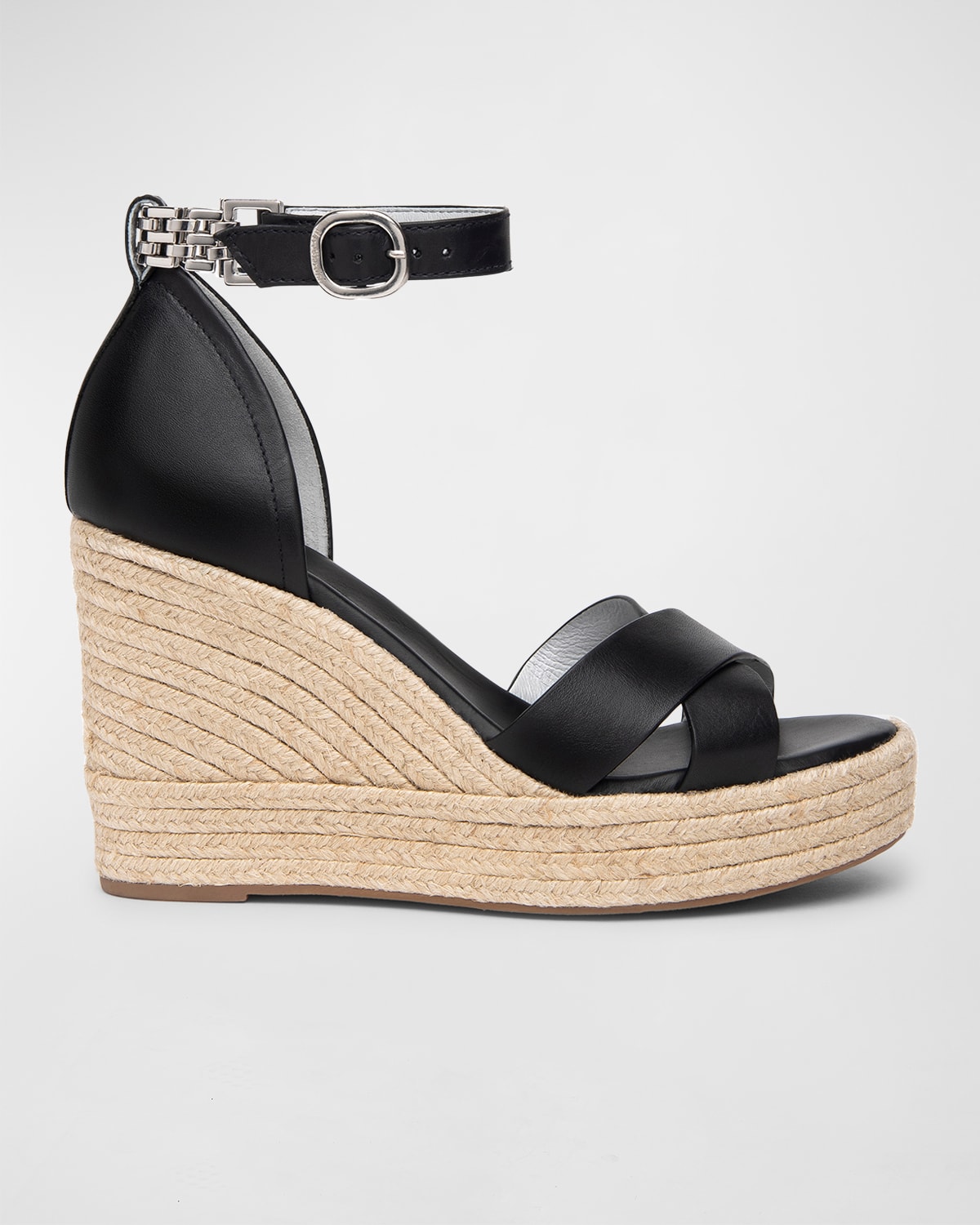 NEROGIARDINI LEATHER CRISSCROSS WEDGE ESPADRILLE SANDALS