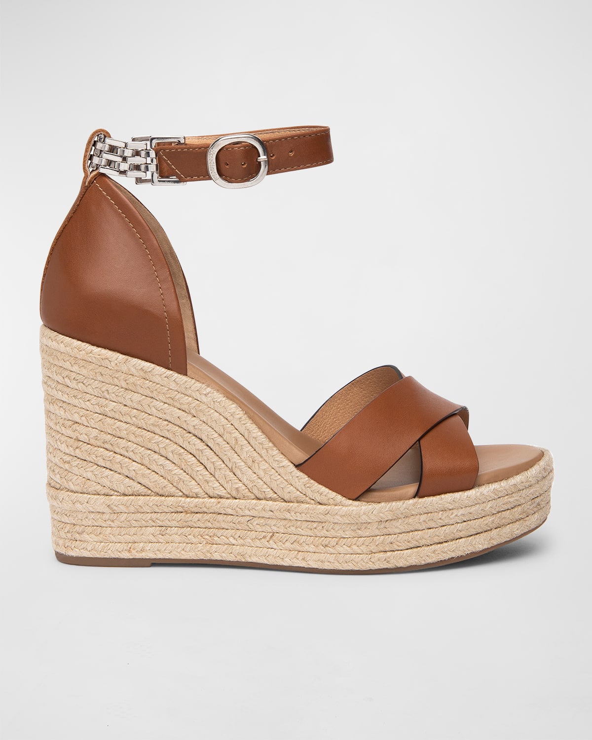 Leather Crisscross Wedge Espadrille Sandals