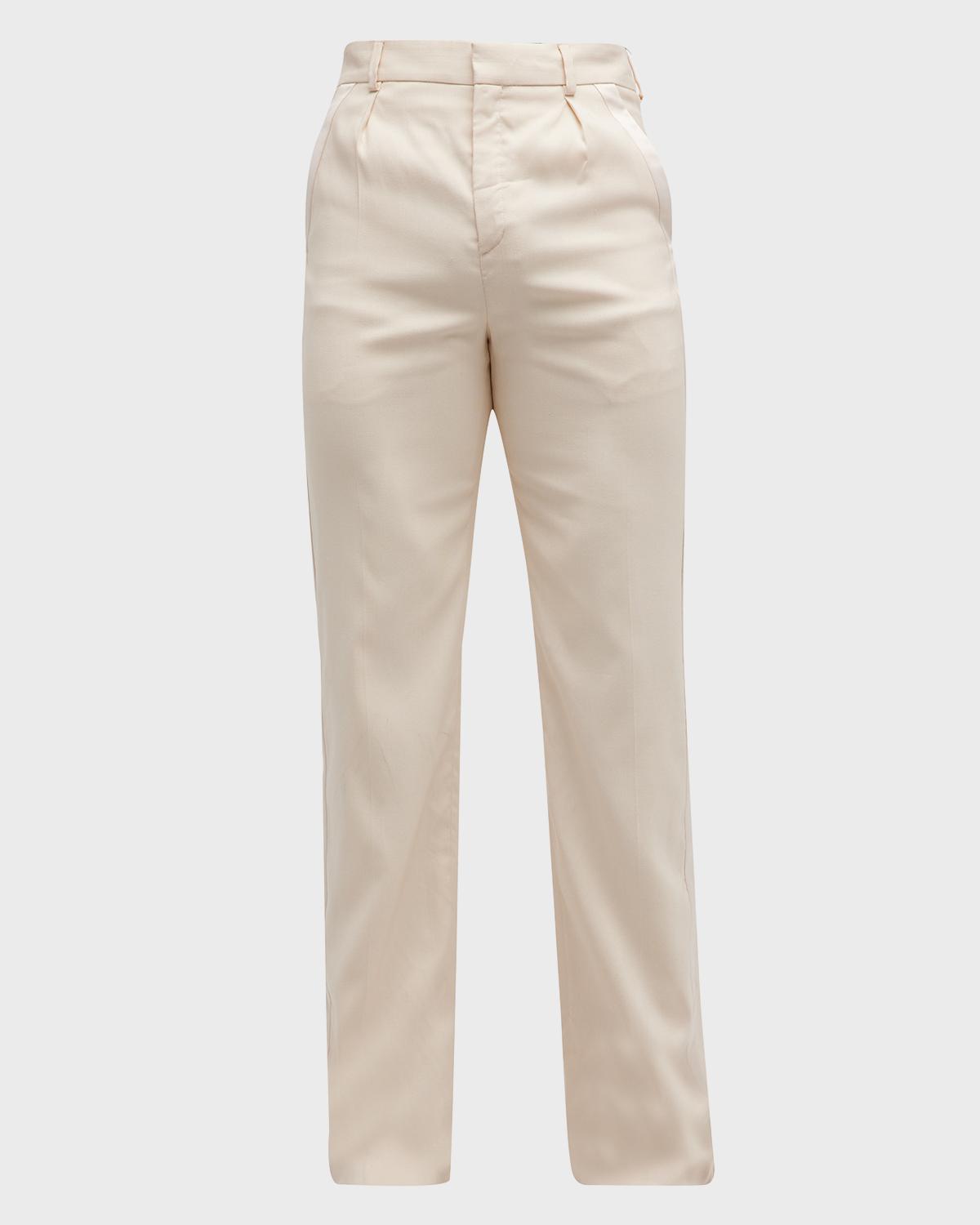 Saint Laurent straight-leg silk trousers in cream