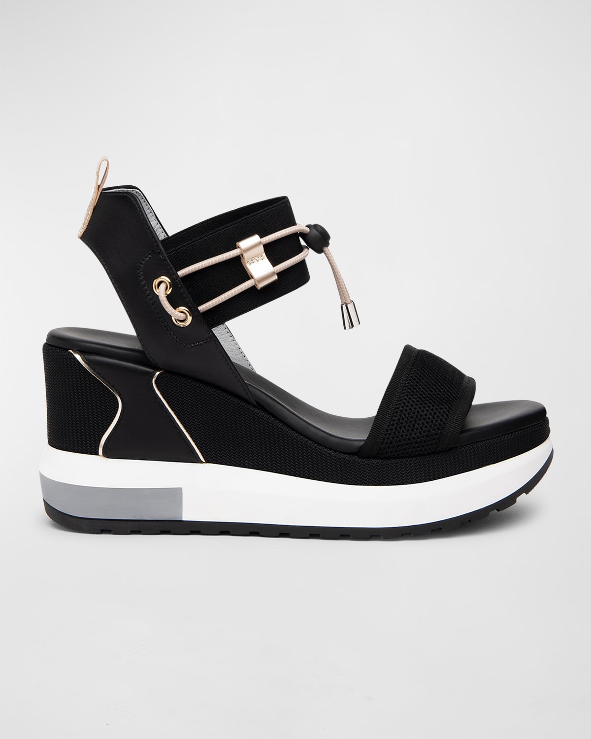 Shop Nerogiardini Platform Wedge Sandals With Bungee Detail In Black
